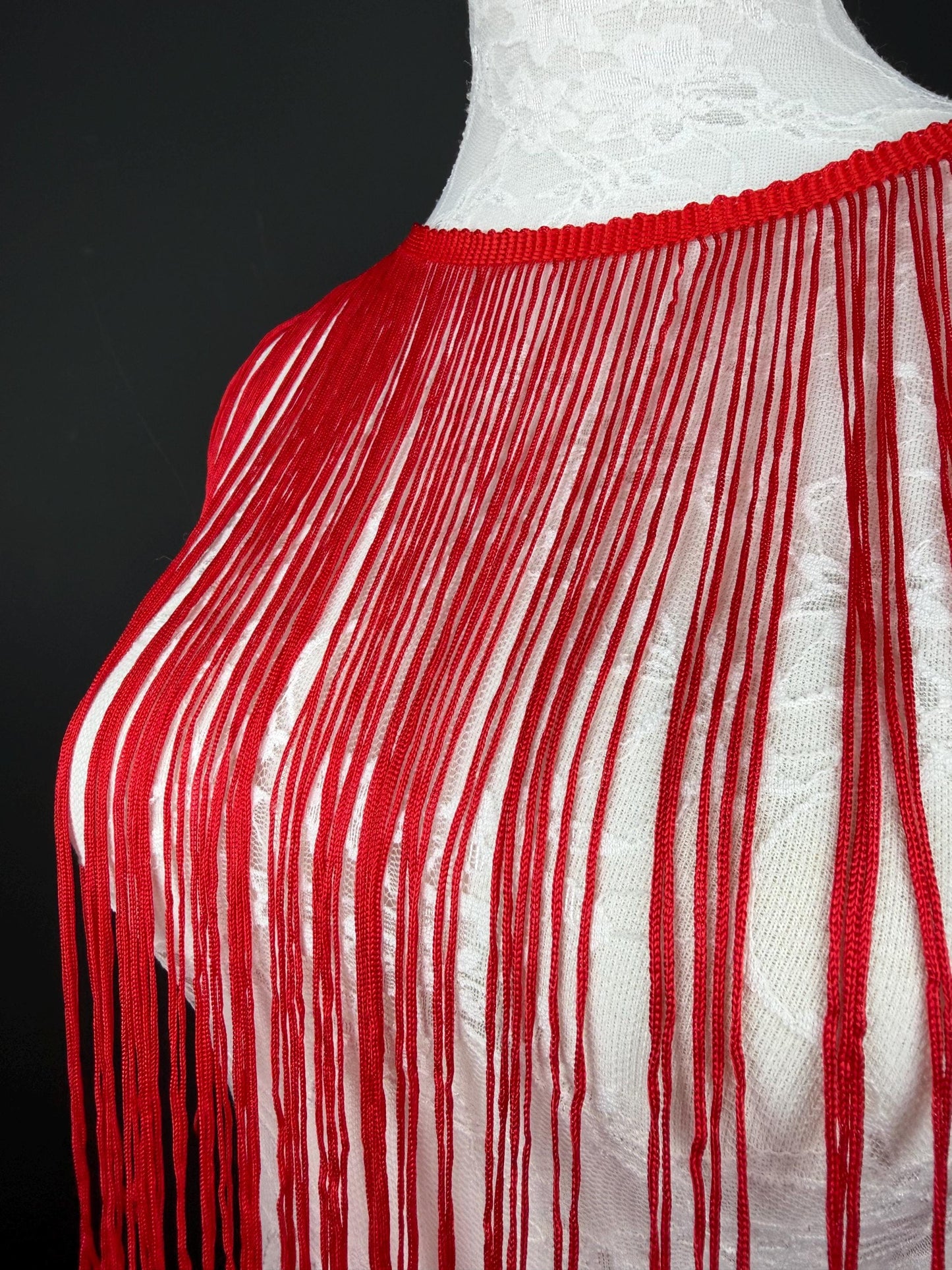15” Long Red Fringe, Looped Fringe, 38cm Long Drop, High Quality Dense Fringe