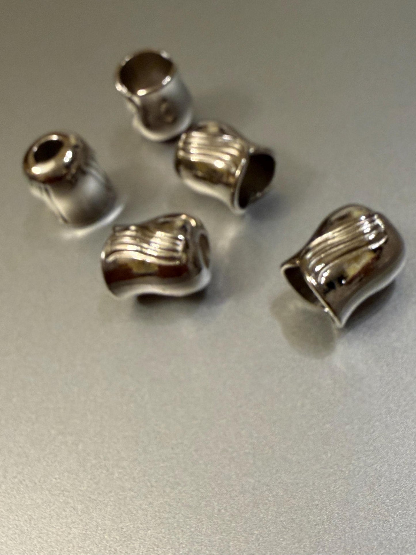 Metal Beads, Cord Ends, Silver Solid Metal, Engraved, 13mm x 10mm, 1/2” Bead Cord ends
