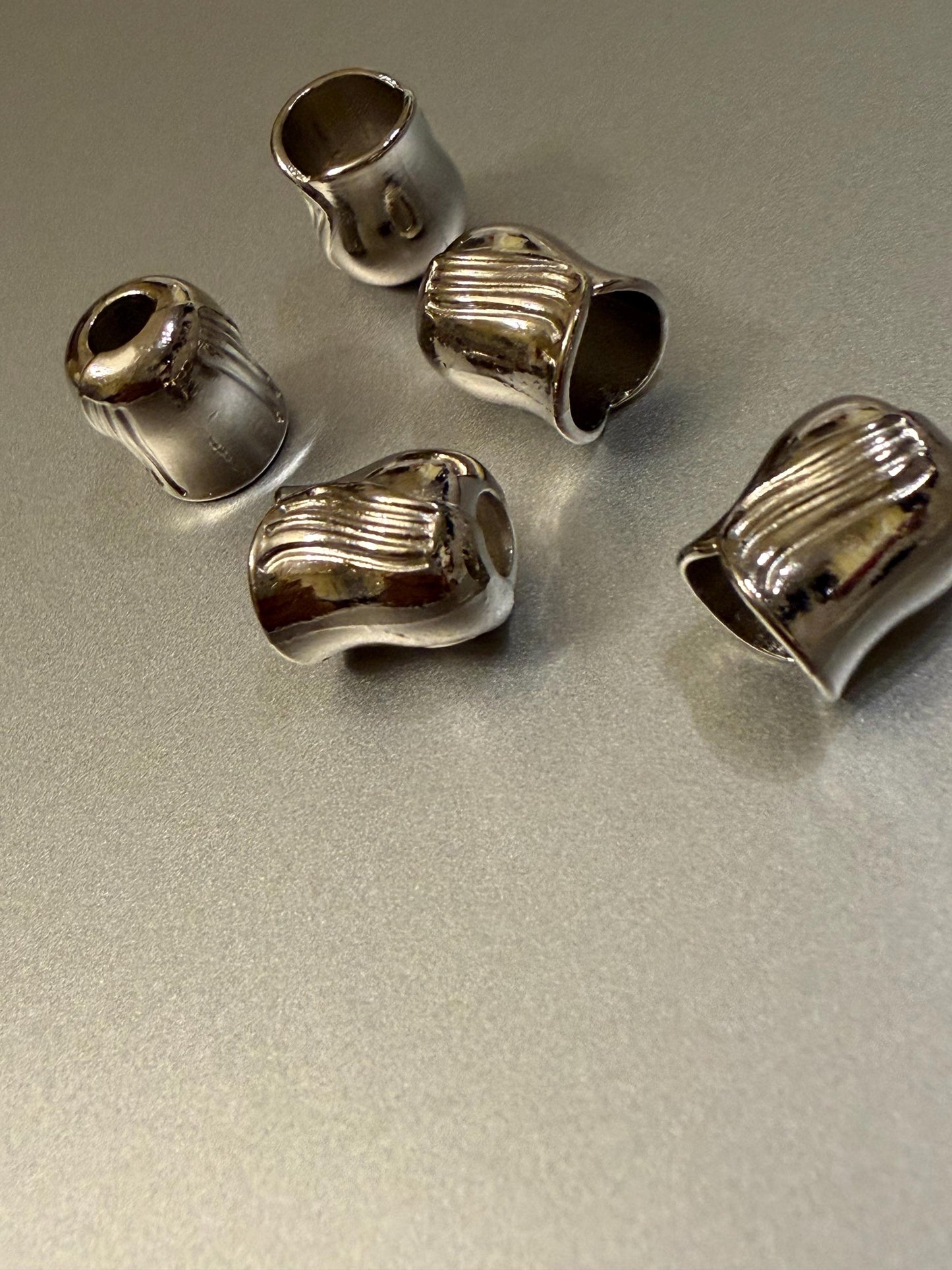 Metal Beads, Cord Ends, Silver Solid Metal, Engraved, 13mm x 10mm, 1/2” Bead Cord ends