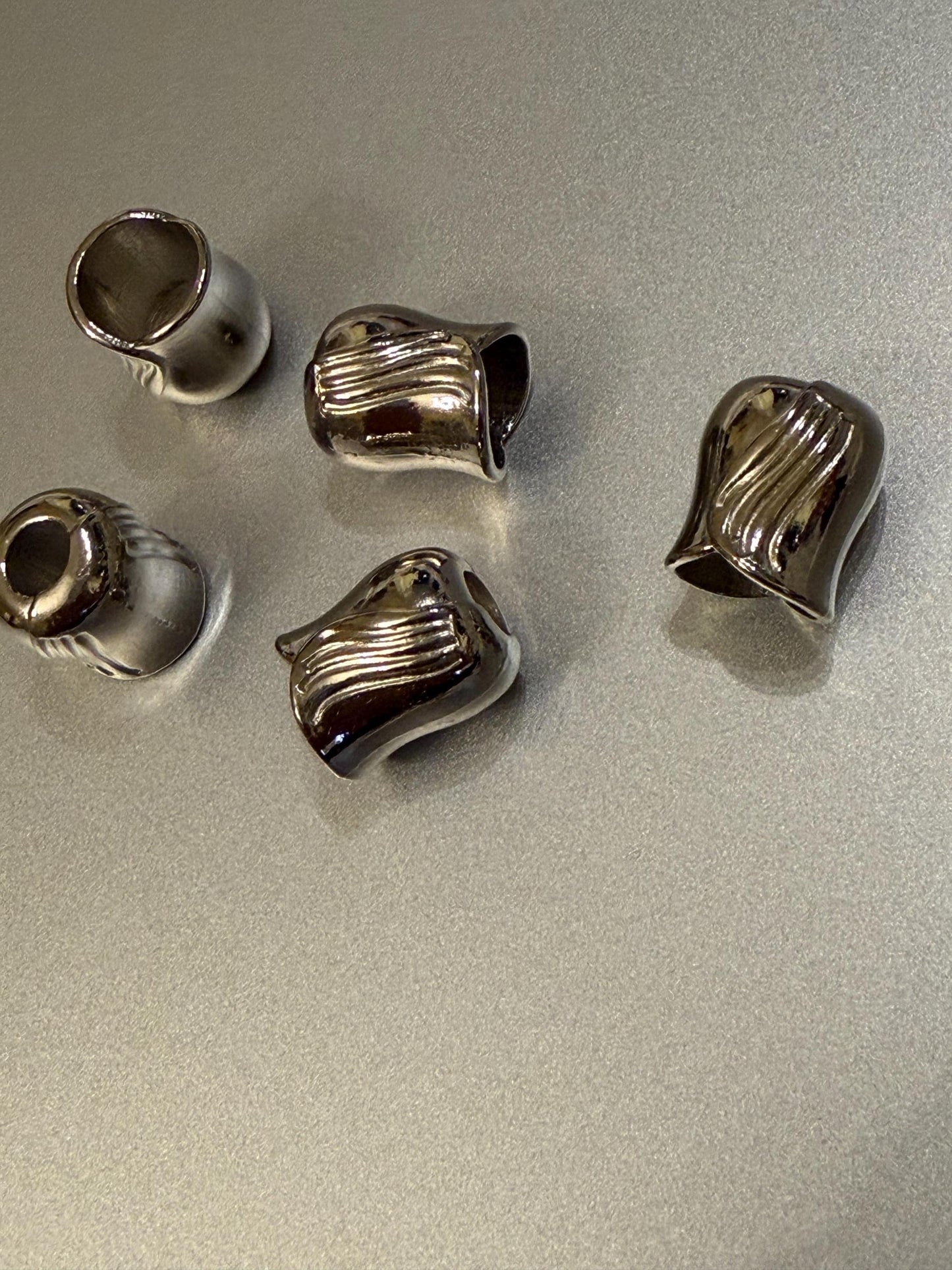Metal Beads, Cord Ends, Silver Solid Metal, Engraved, 13mm x 10mm, 1/2” Bead Cord ends