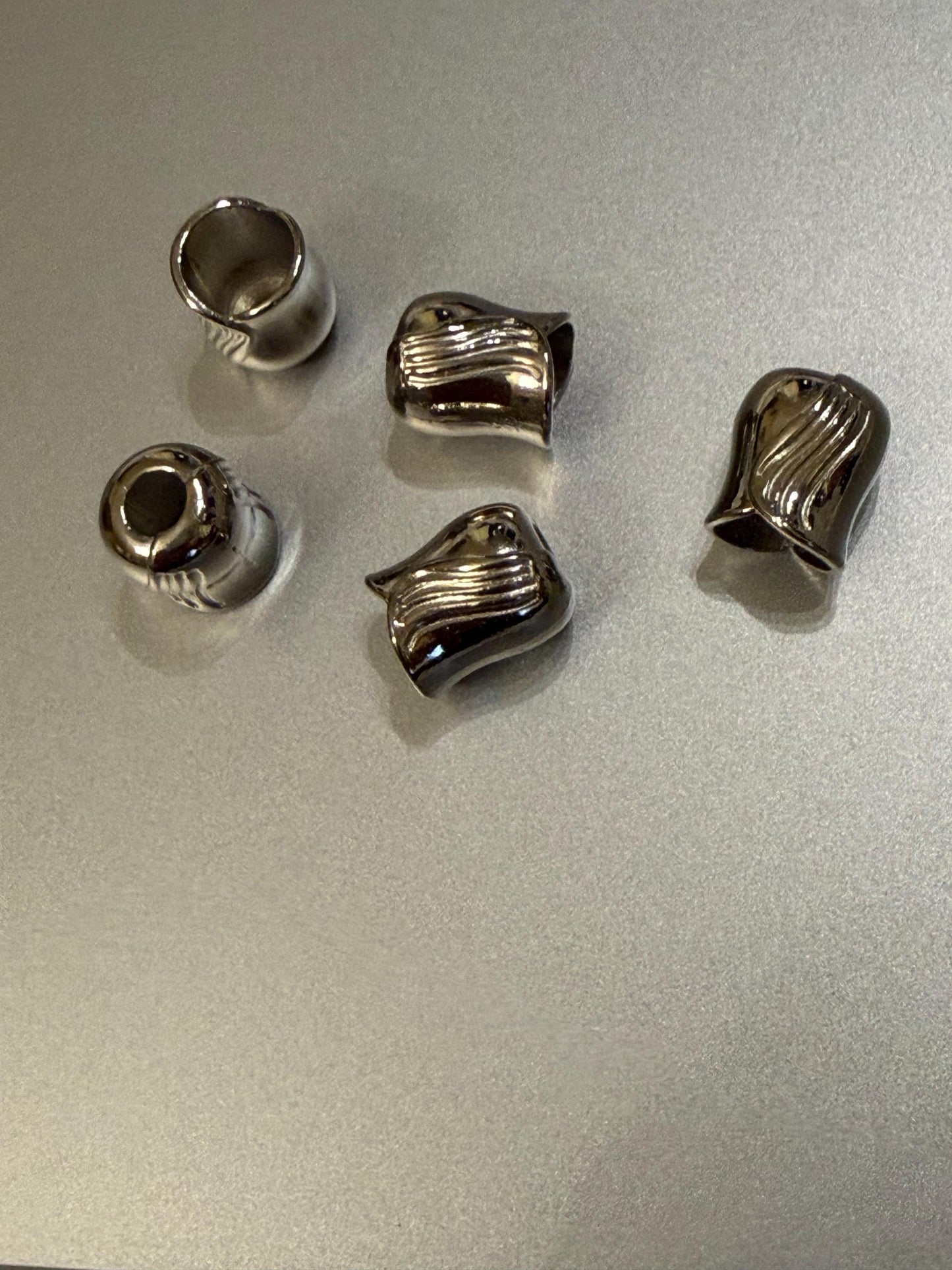 Metal Beads, Cord Ends, Silver Solid Metal, Engraved, 13mm x 10mm, 1/2” Bead Cord ends