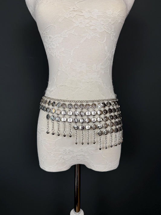 Handmade Coin Disc Bell Belly Chain Belt: Festival Costume Accessory 18-40inch, Silver, Gold, Beach Accessory