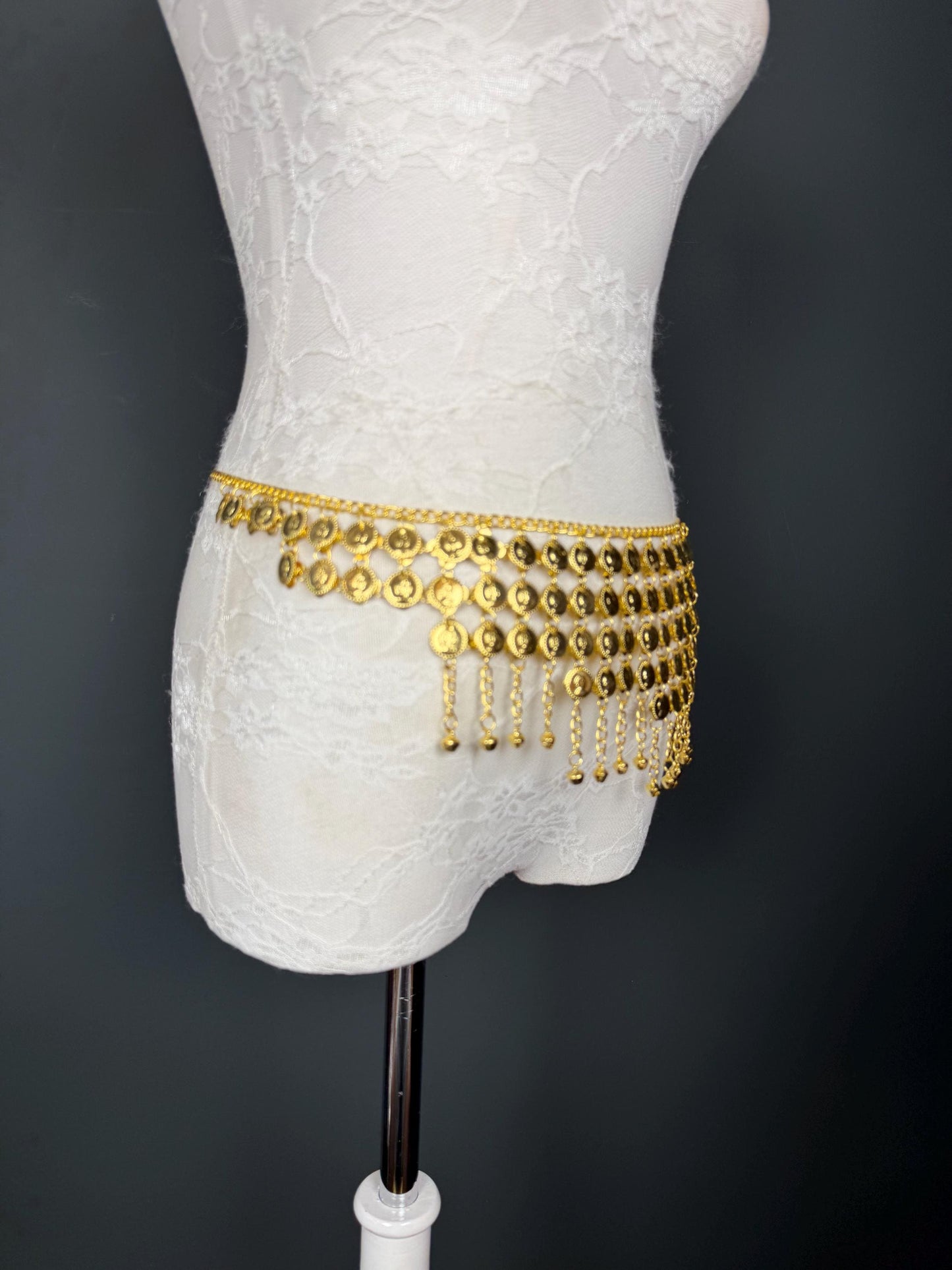 Handmade Coin Disc Bell Belly Chain Belt: Festival Costume Accessory 18-40inch, Silver, Gold, Beach Accessory