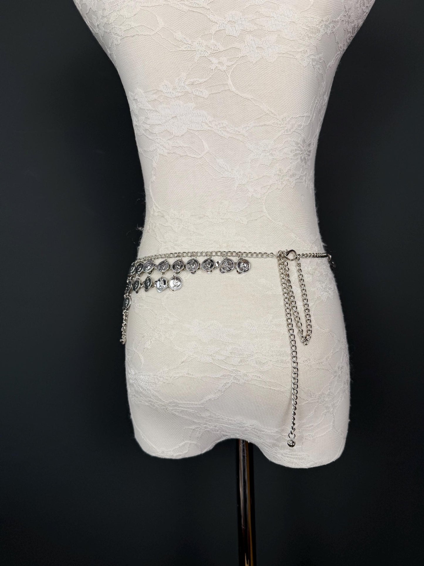 Handmade Coin Disc Bell Belly Chain Belt: Festival Costume Accessory 18-40inch, Silver, Gold, Beach Accessory