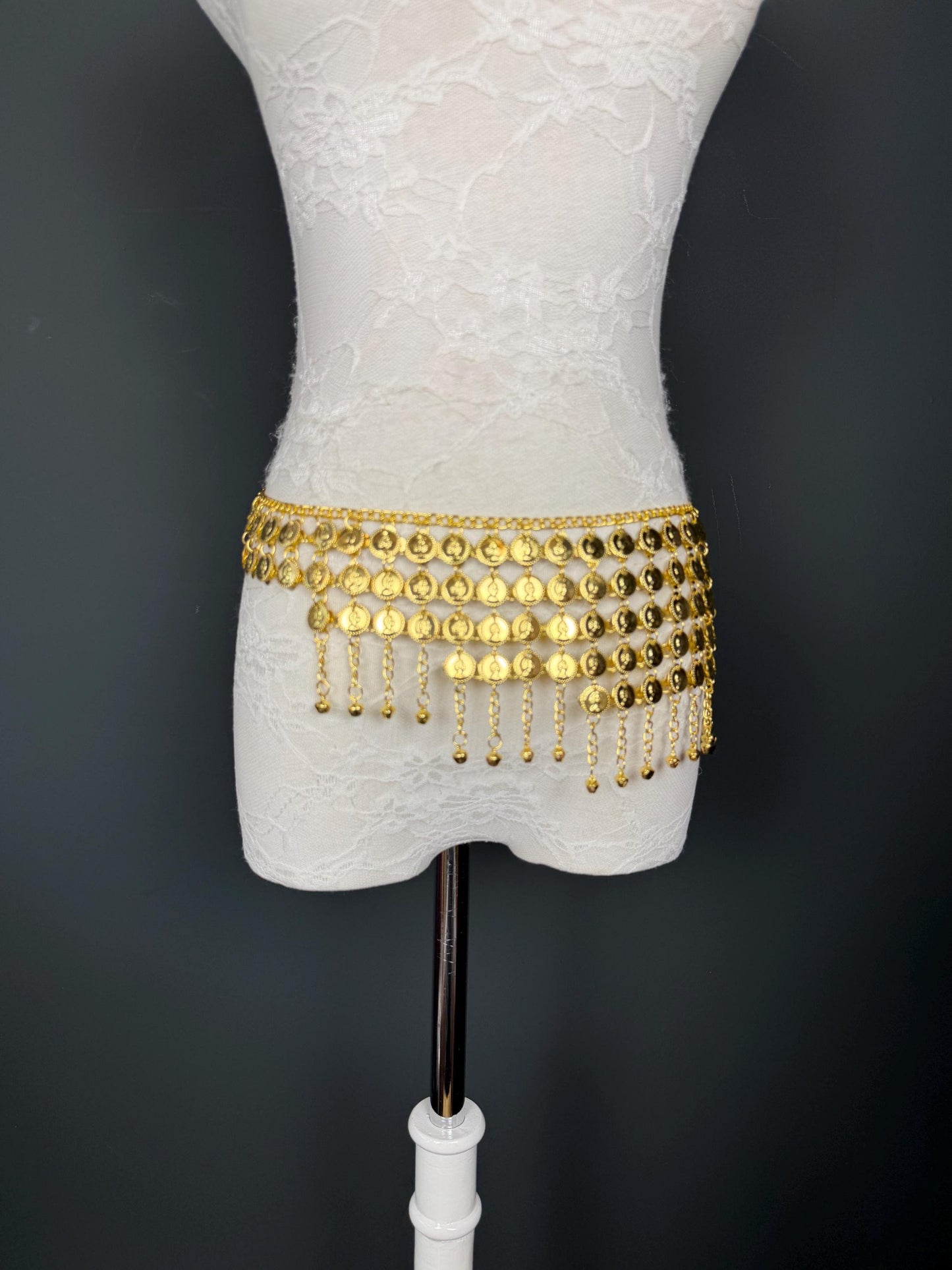 Handmade Coin Disc Bell Belly Chain Belt: Festival Costume Accessory 18-40inch, Silver, Gold, Beach Accessory