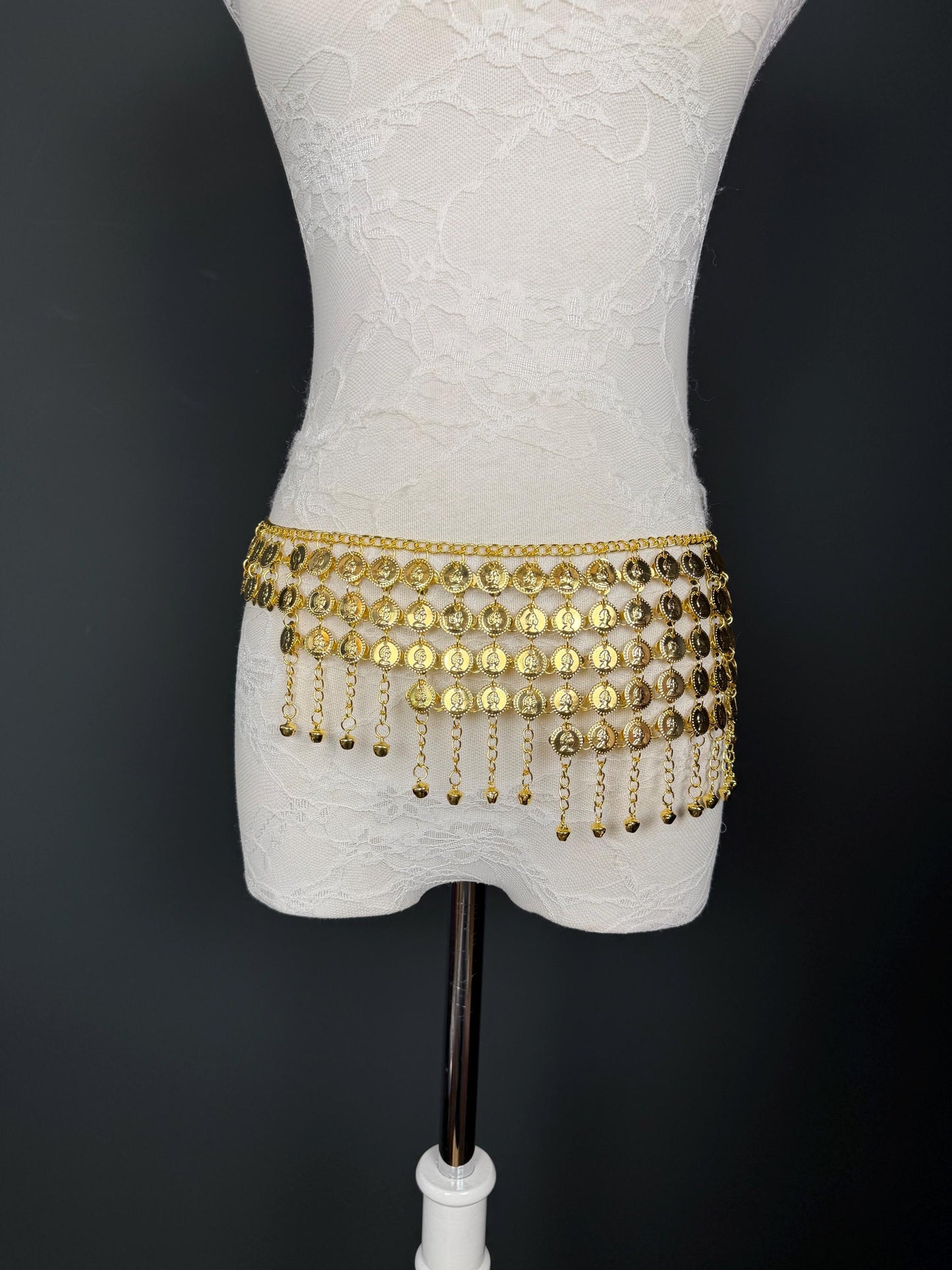 Handmade Coin Disc Bell Belly Chain Belt: Festival Costume Accessory 18-40inch, Silver, Gold, Beach Accessory