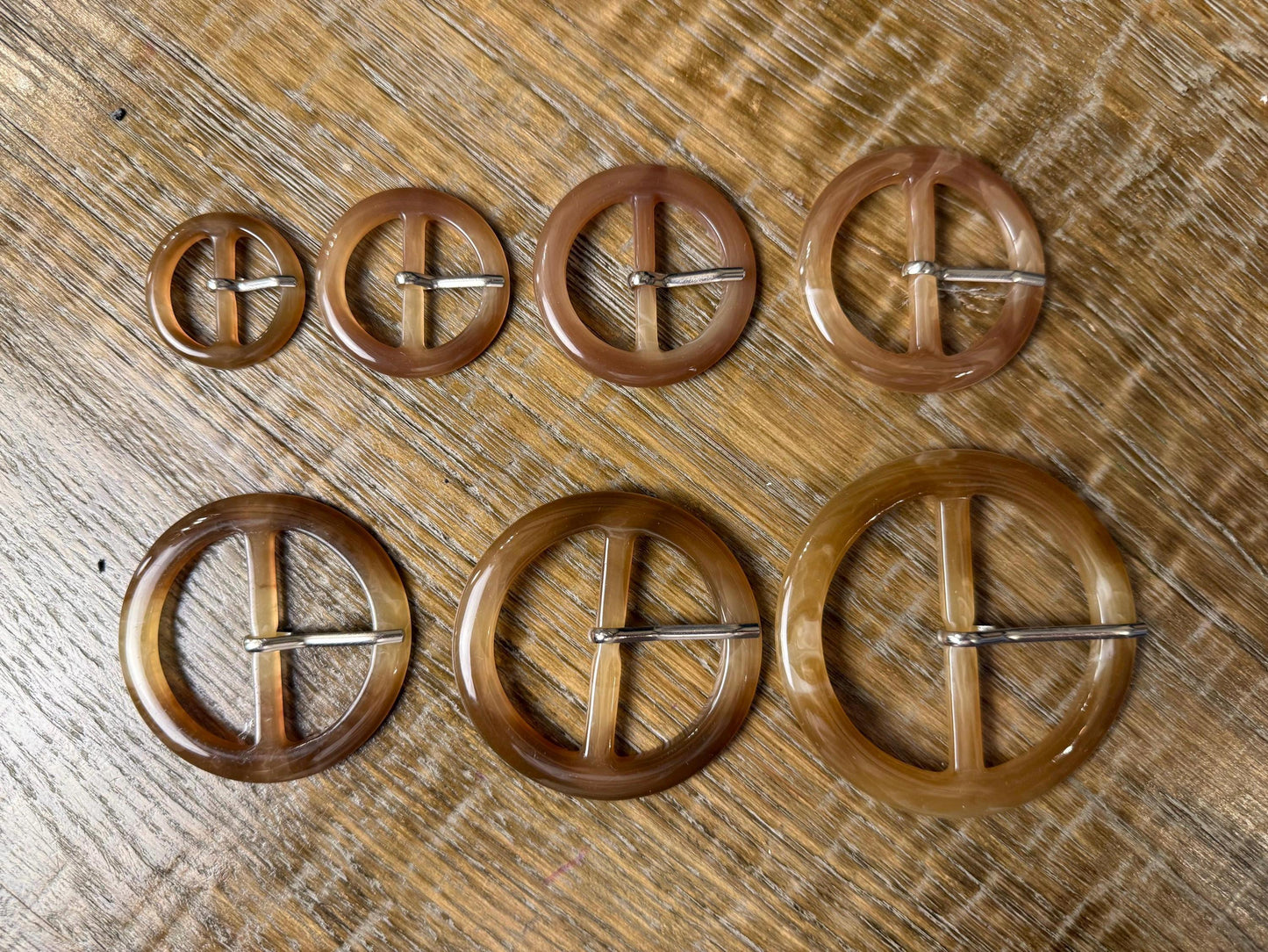 Mock Horn Effect Round Buckles, Brown, 7 Sizes, Clothing Bags Crafts Belts