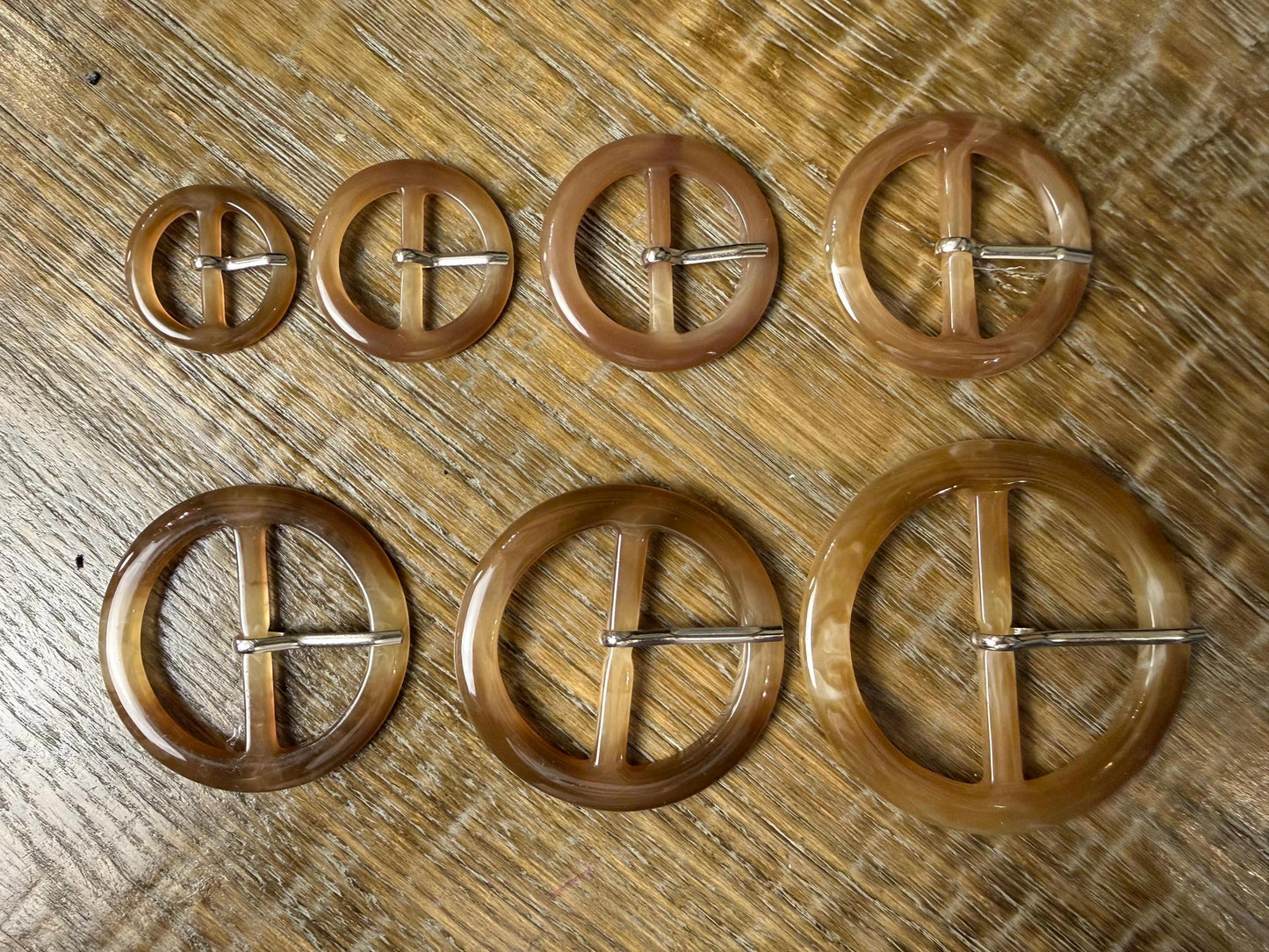 Mock Horn Effect Round Buckles, Brown, 7 Sizes, Clothing Bags Crafts Belts