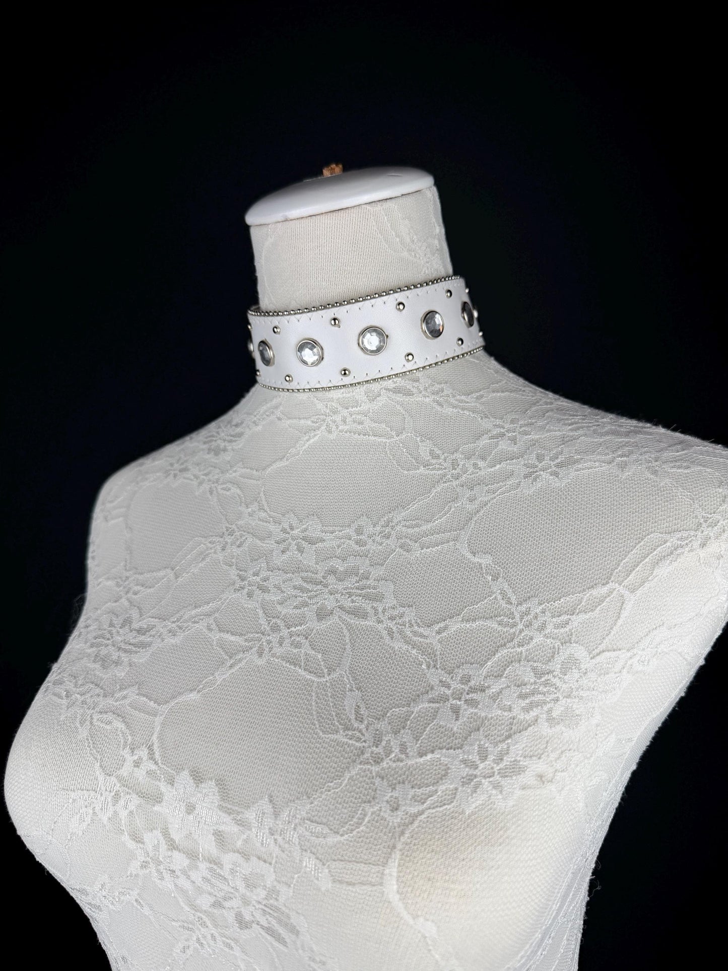 Choker, Jewel Studded Choker Necklace, White, Handmade