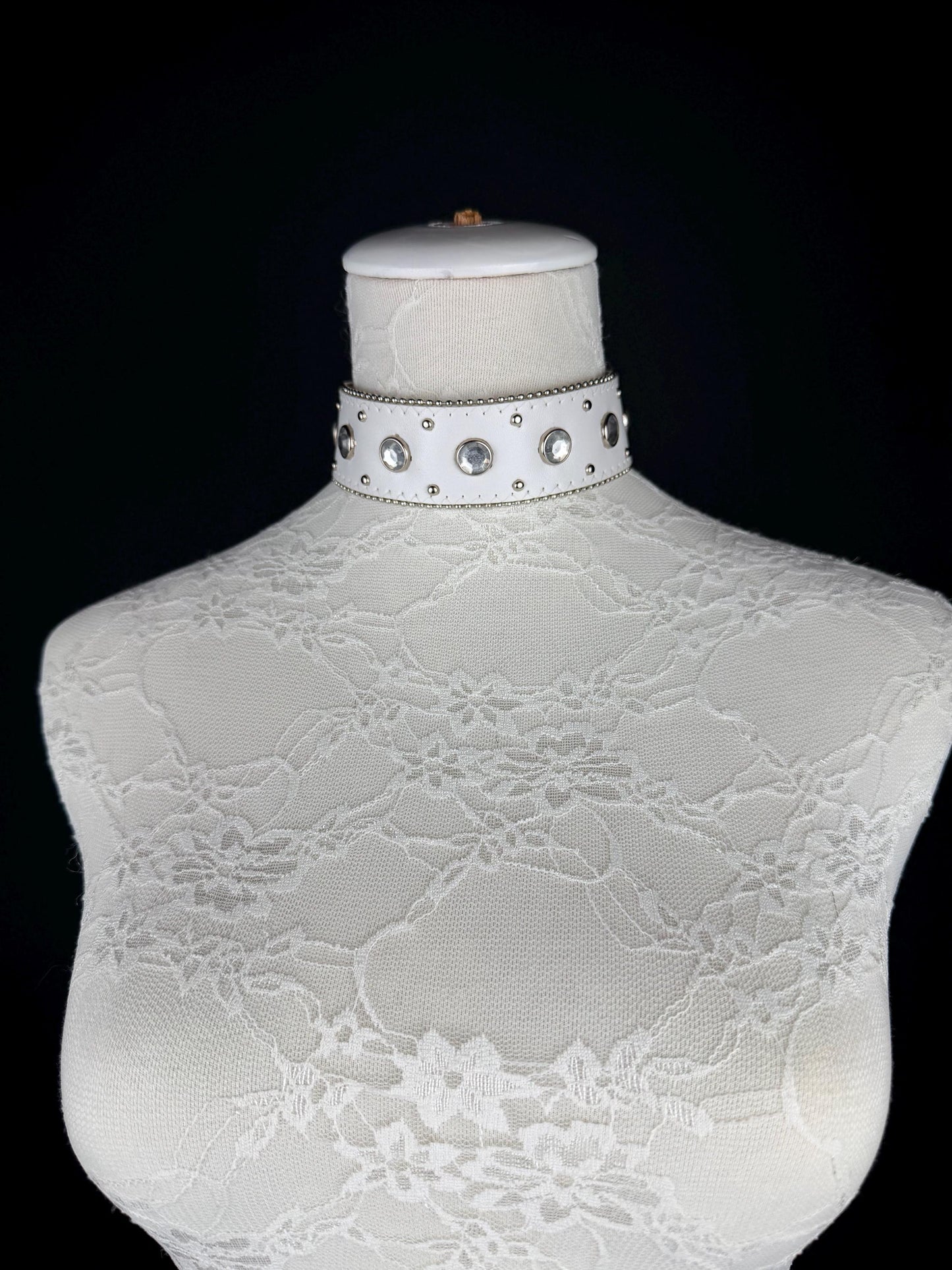 Choker, Jewel Studded Choker Necklace, White, Handmade