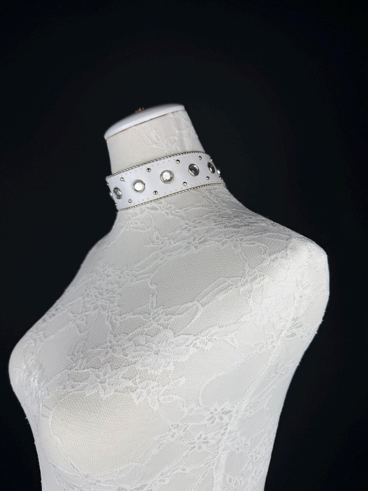 Choker, Jewel Studded Choker Necklace, White, Handmade