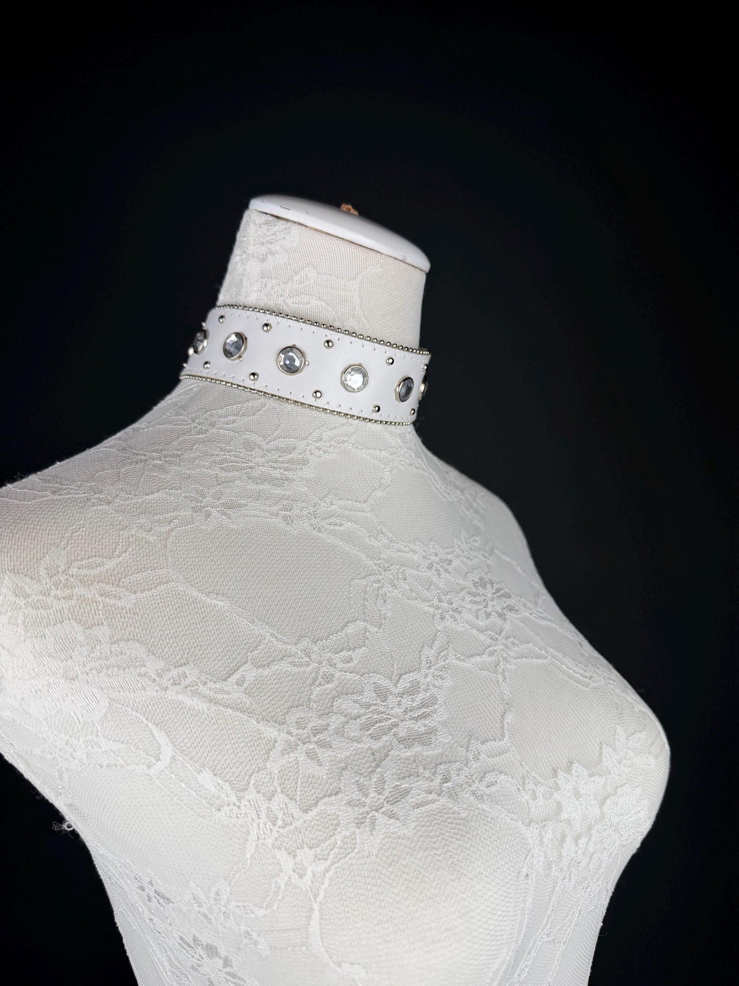 Choker, Jewel Studded Choker Necklace, White, Handmade