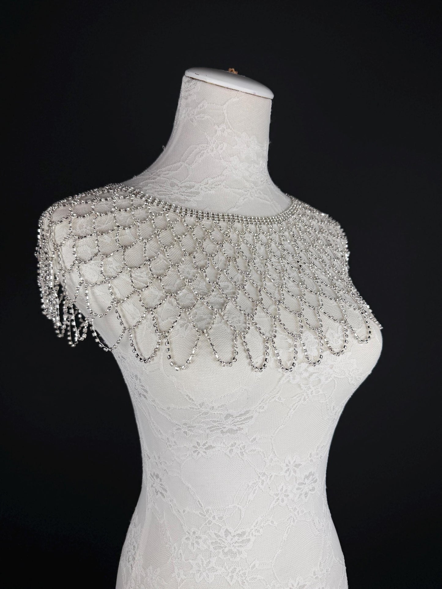 Shoulder Body Jewelery, Rhinestine Diamanté, Silver