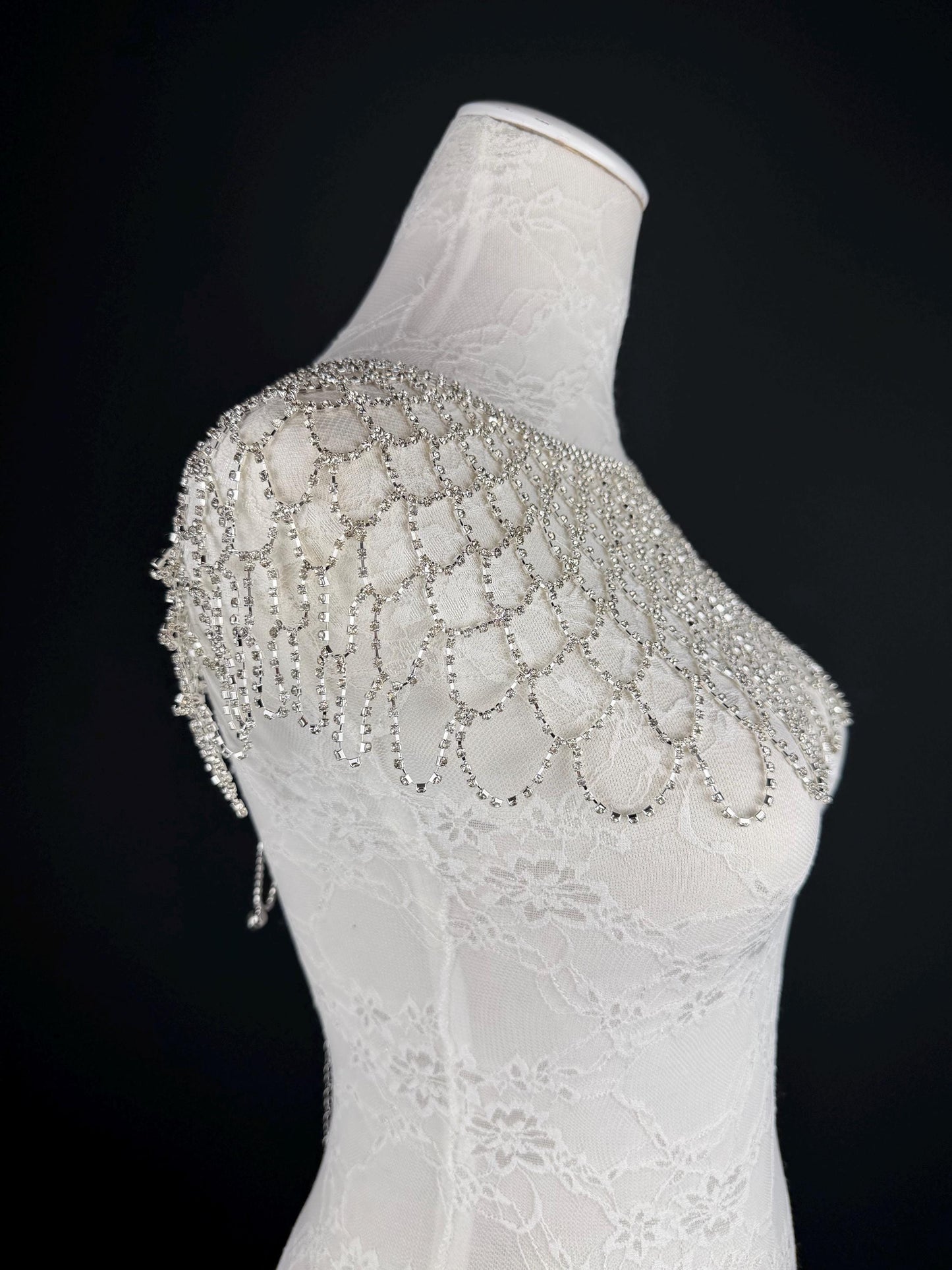 Shoulder Body Jewelery, Rhinestine Diamanté, Silver