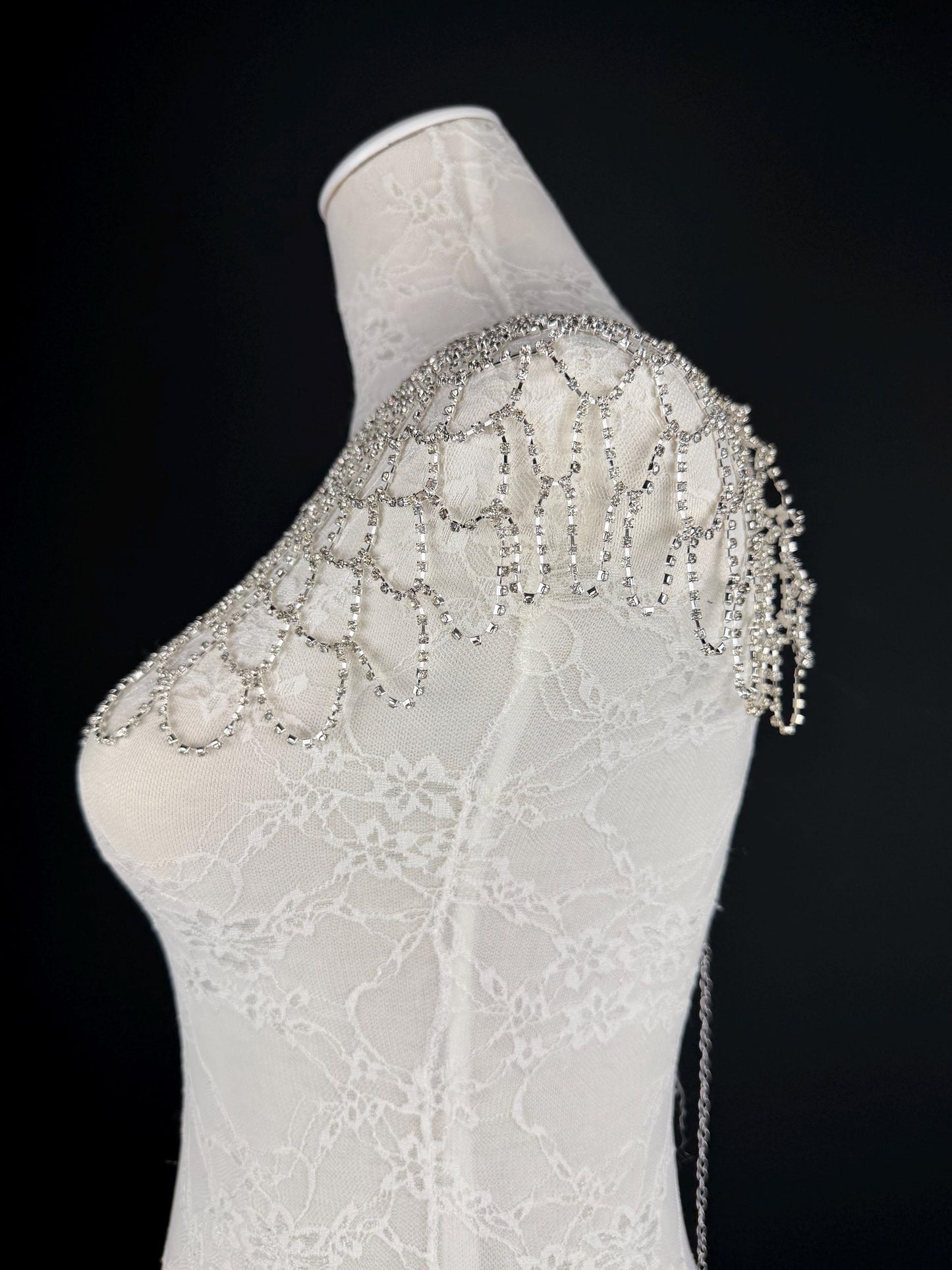 Shoulder Body Jewelery, Rhinestine Diamanté, Silver