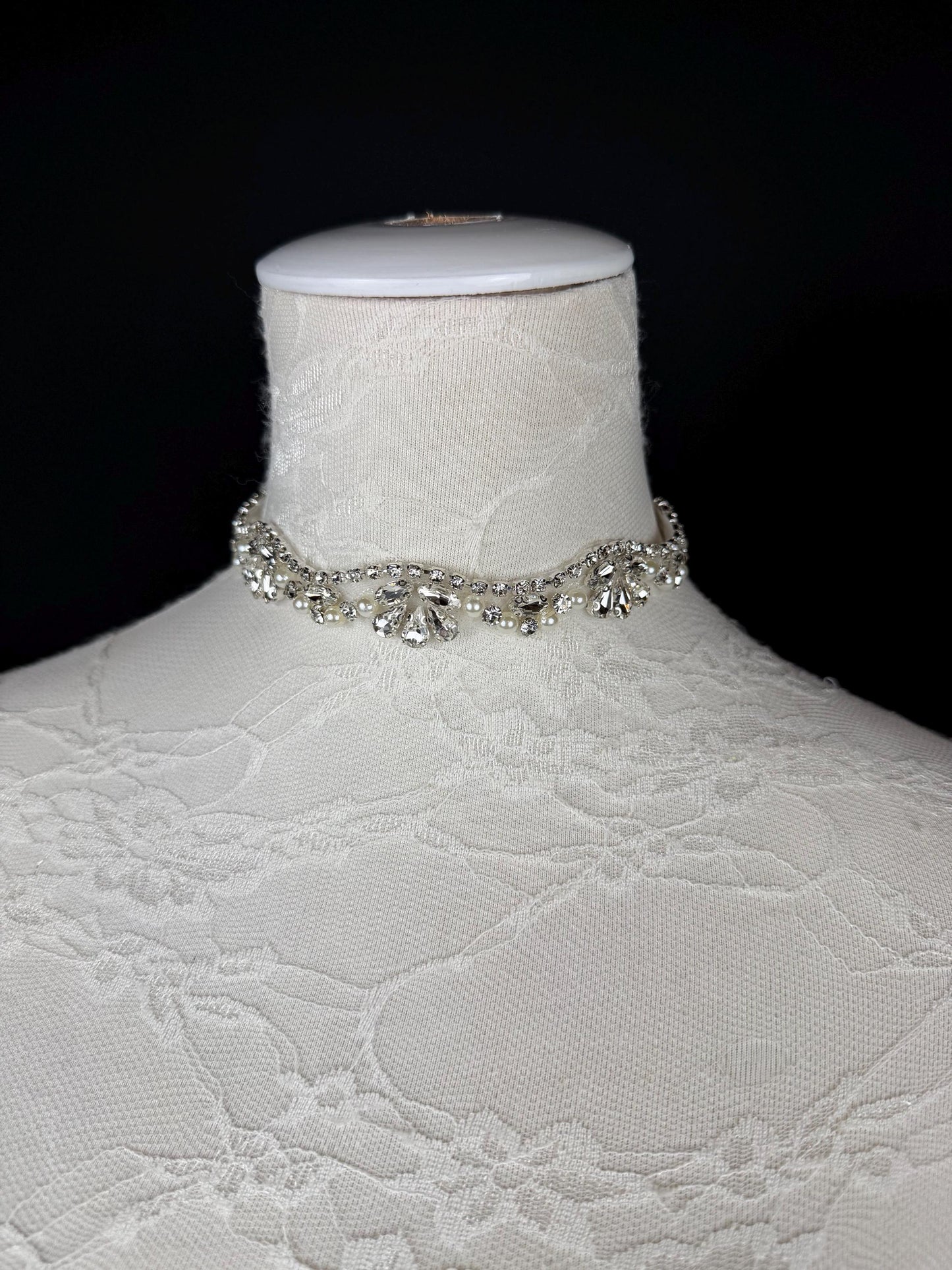 Rhinestone Pearl Choker Necklace, Silver Diamanté Fashion Accessory, Handmade UK