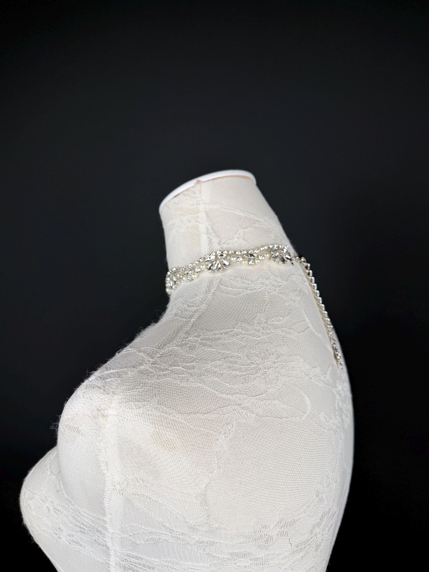 Rhinestone Pearl Choker Necklace, Silver Diamanté Fashion Accessory, Handmade UK