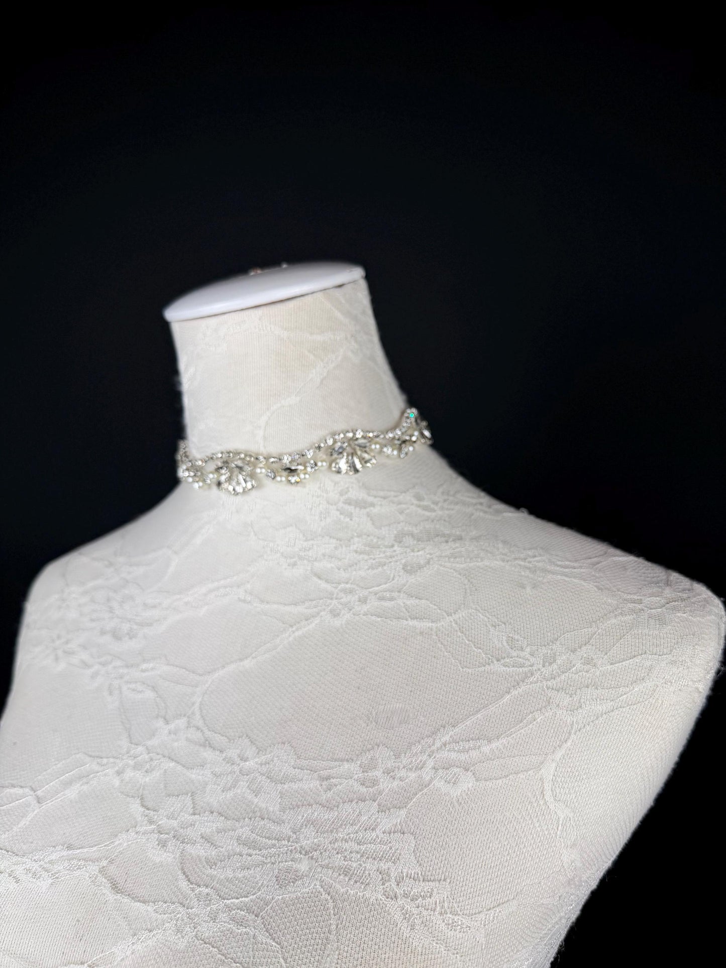 Rhinestone Pearl Choker Necklace, Silver Diamanté Fashion Accessory, Handmade UK