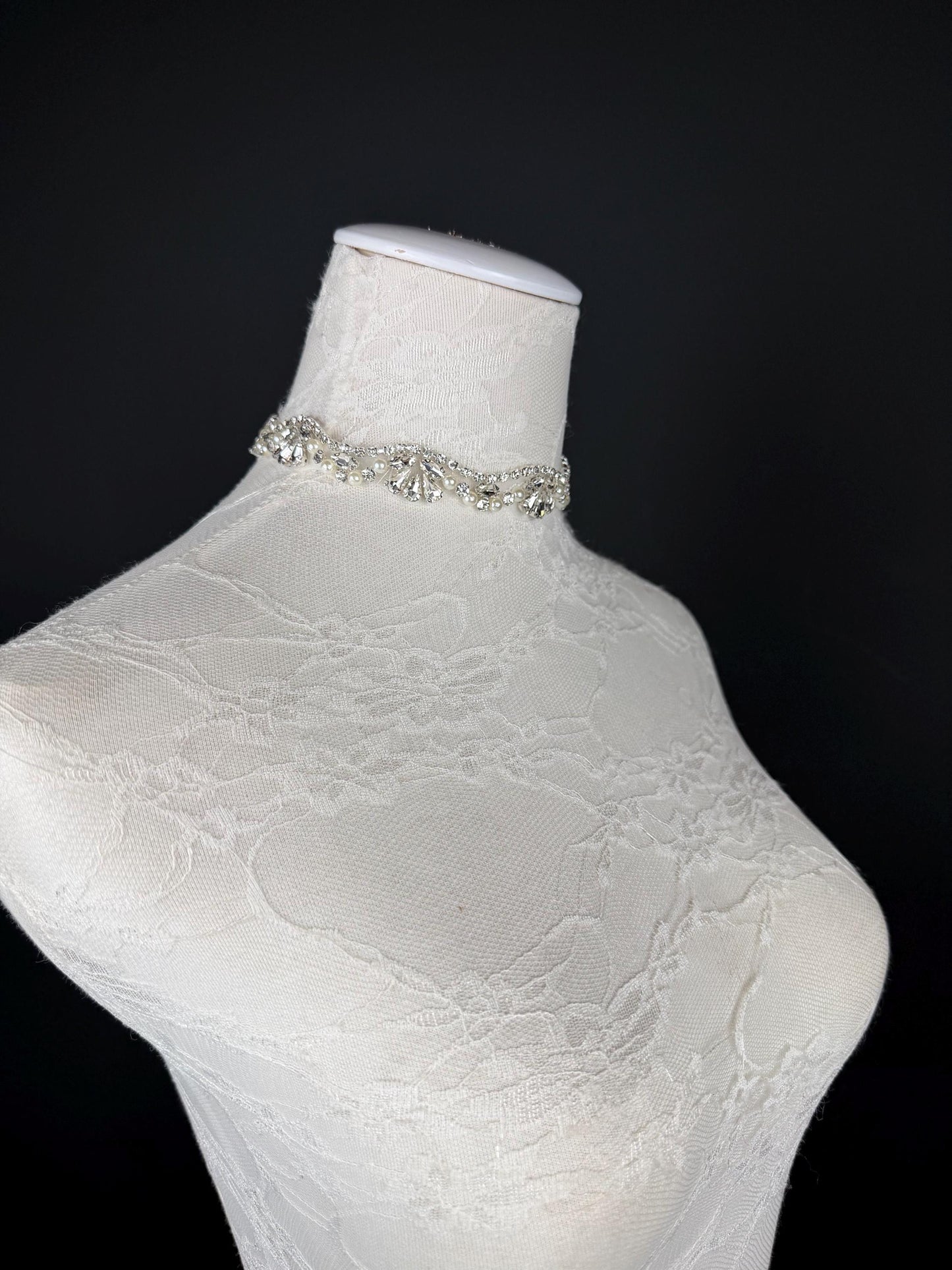 Rhinestone Pearl Choker Necklace, Silver Diamanté Fashion Accessory, Handmade UK