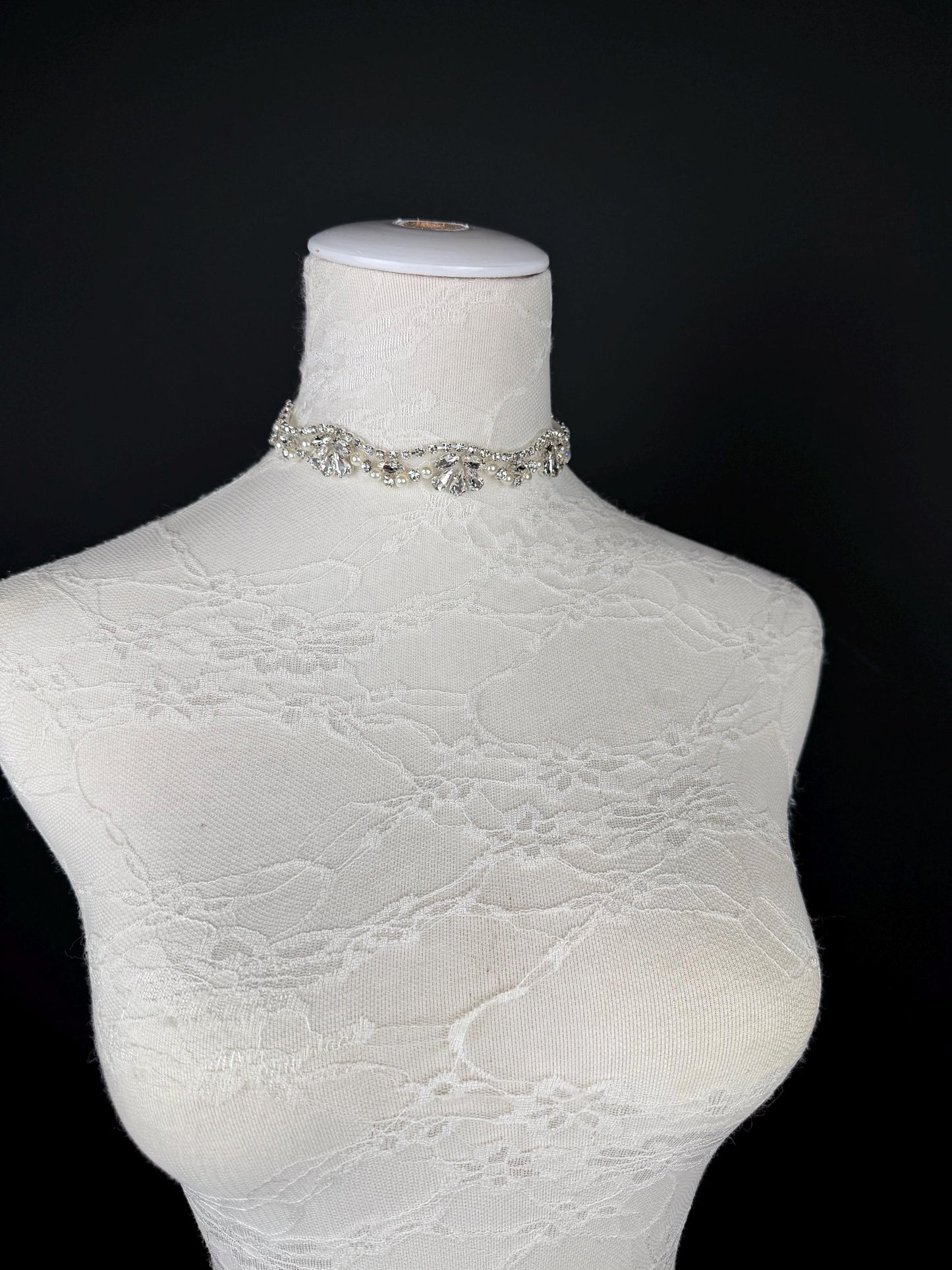 Rhinestone Pearl Choker Necklace, Silver Diamanté Fashion Accessory, Handmade UK