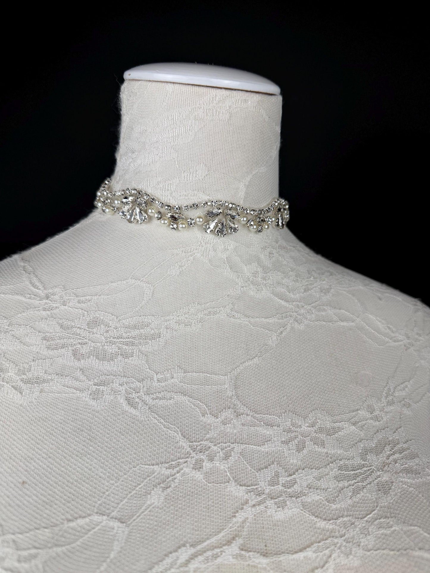 Rhinestone Pearl Choker Necklace, Silver Diamanté Fashion Accessory, Handmade UK