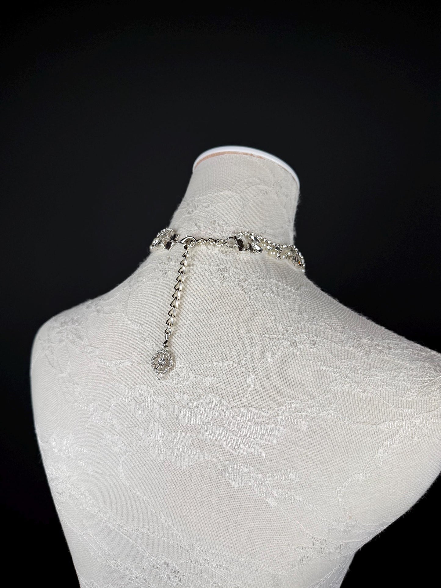 Rhinestone Pearl Choker Necklace, Silver Diamanté Fashion Accessory, Handmade UK