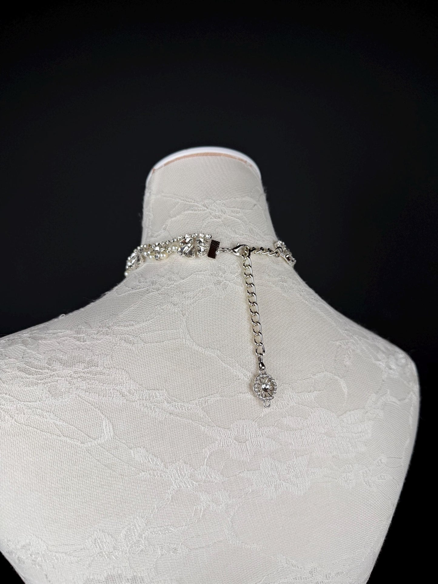 Rhinestone Pearl Choker Necklace, Silver Diamanté Fashion Accessory, Handmade UK