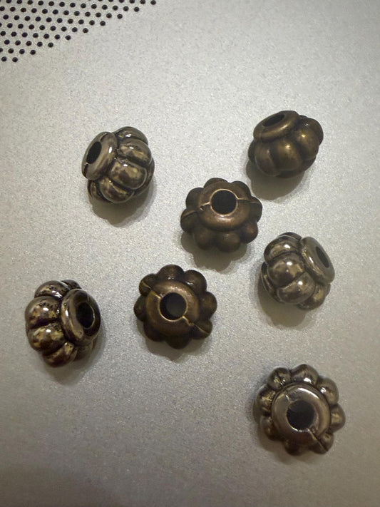 Beads, Cord Ends, Silver, Antique Brass, Engraved, 10mm x 8mm, Bead Cord ends