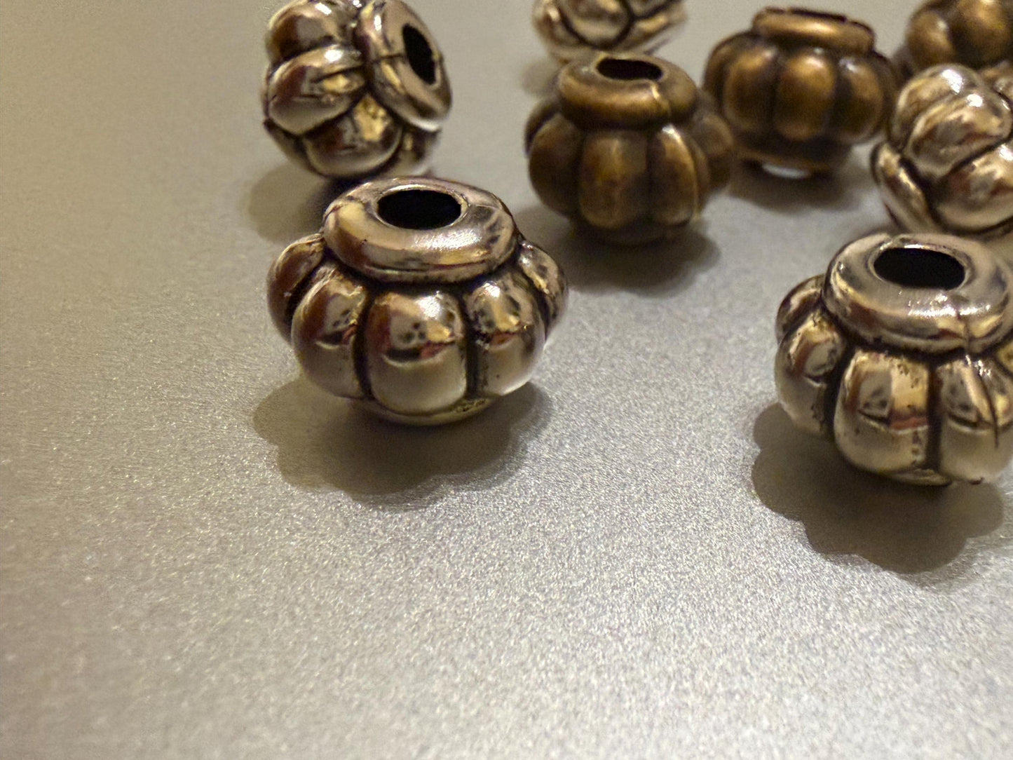 Beads, Cord Ends, Silver, Antique Brass, Engraved, 10mm x 8mm, Bead Cord ends
