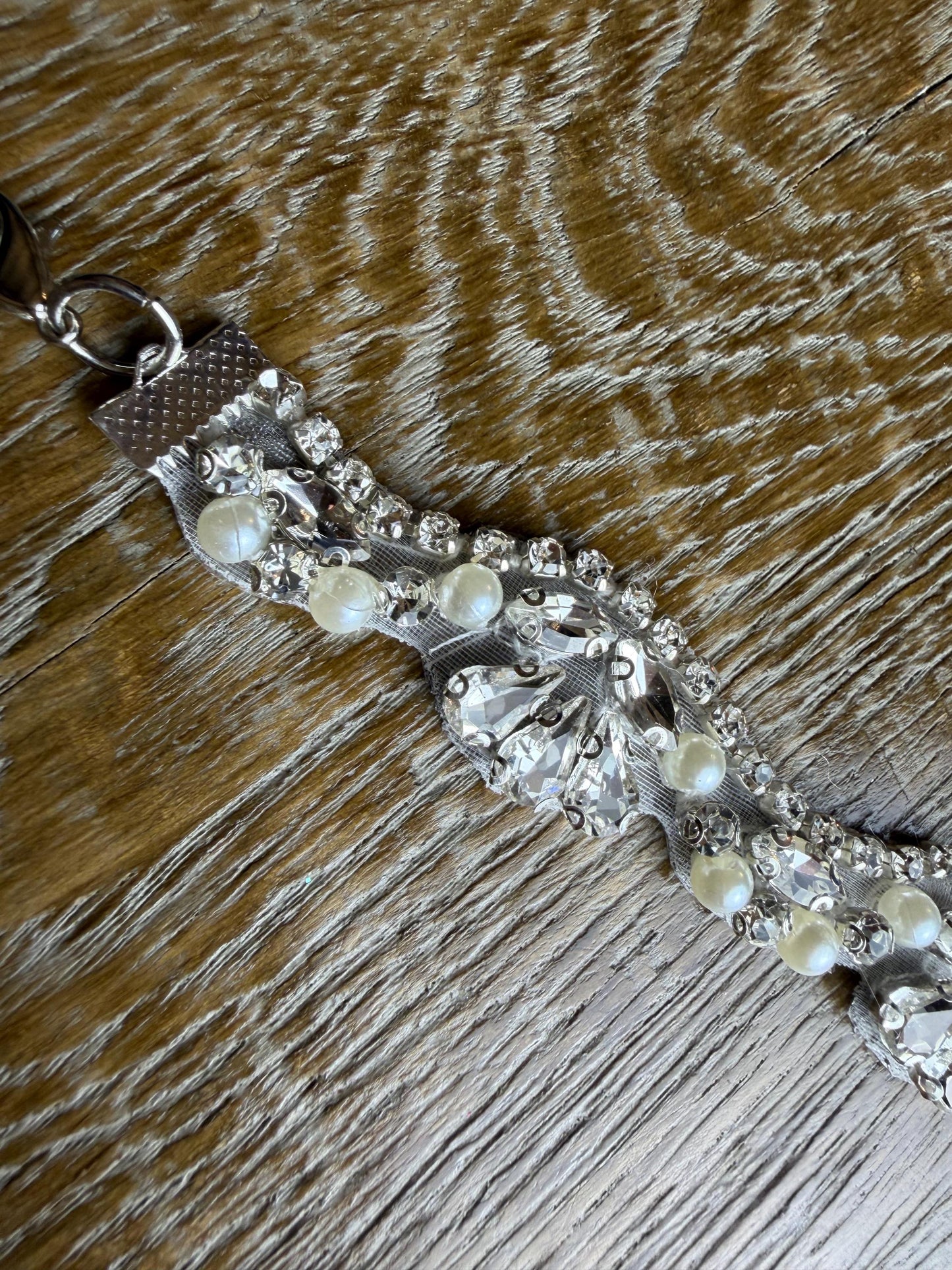 Rhinestone Pearl Choker Necklace, Silver Diamanté Fashion Accessory, Handmade UK