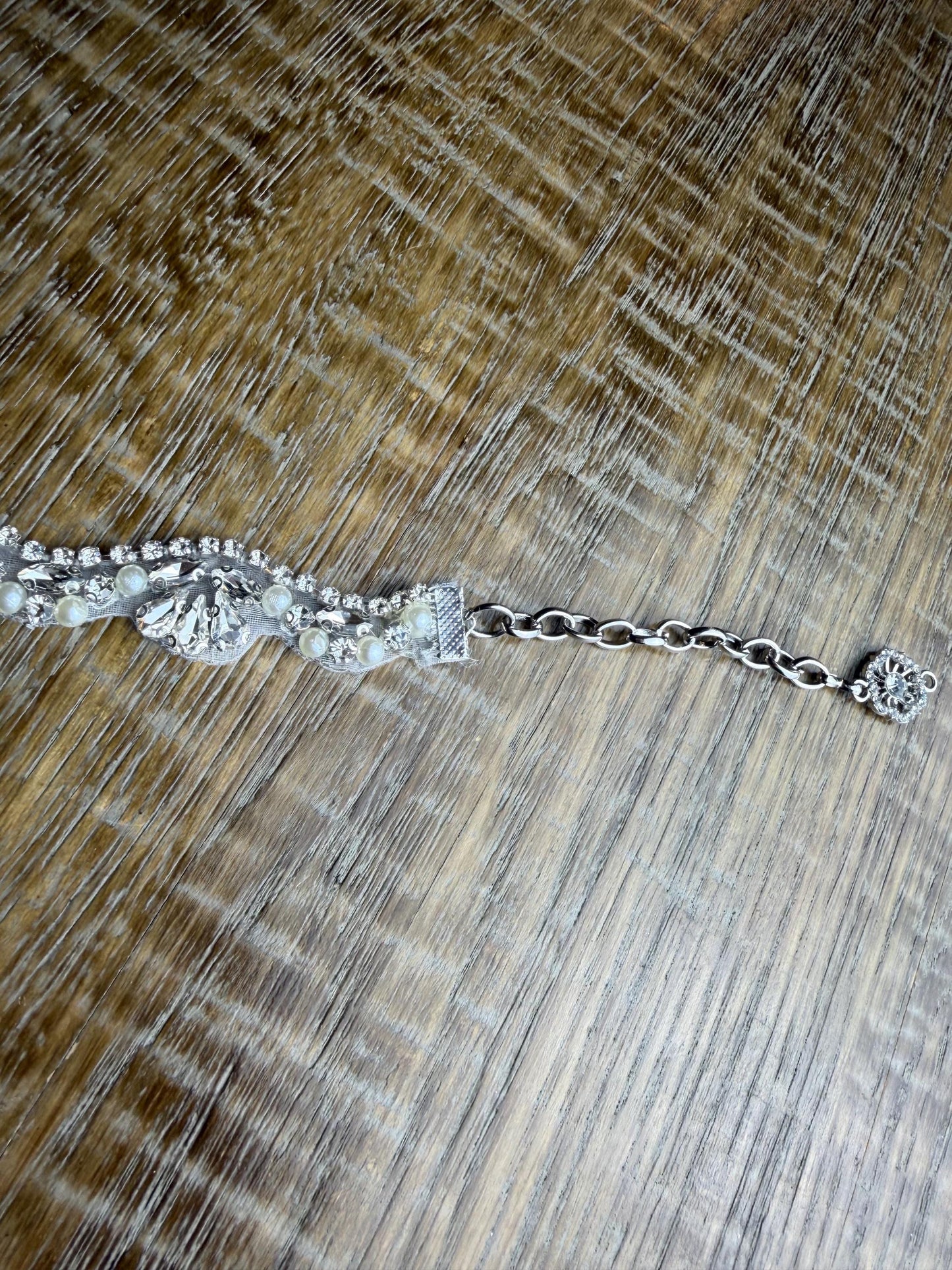 Rhinestone Pearl Choker Necklace, Silver Diamanté Fashion Accessory, Handmade UK