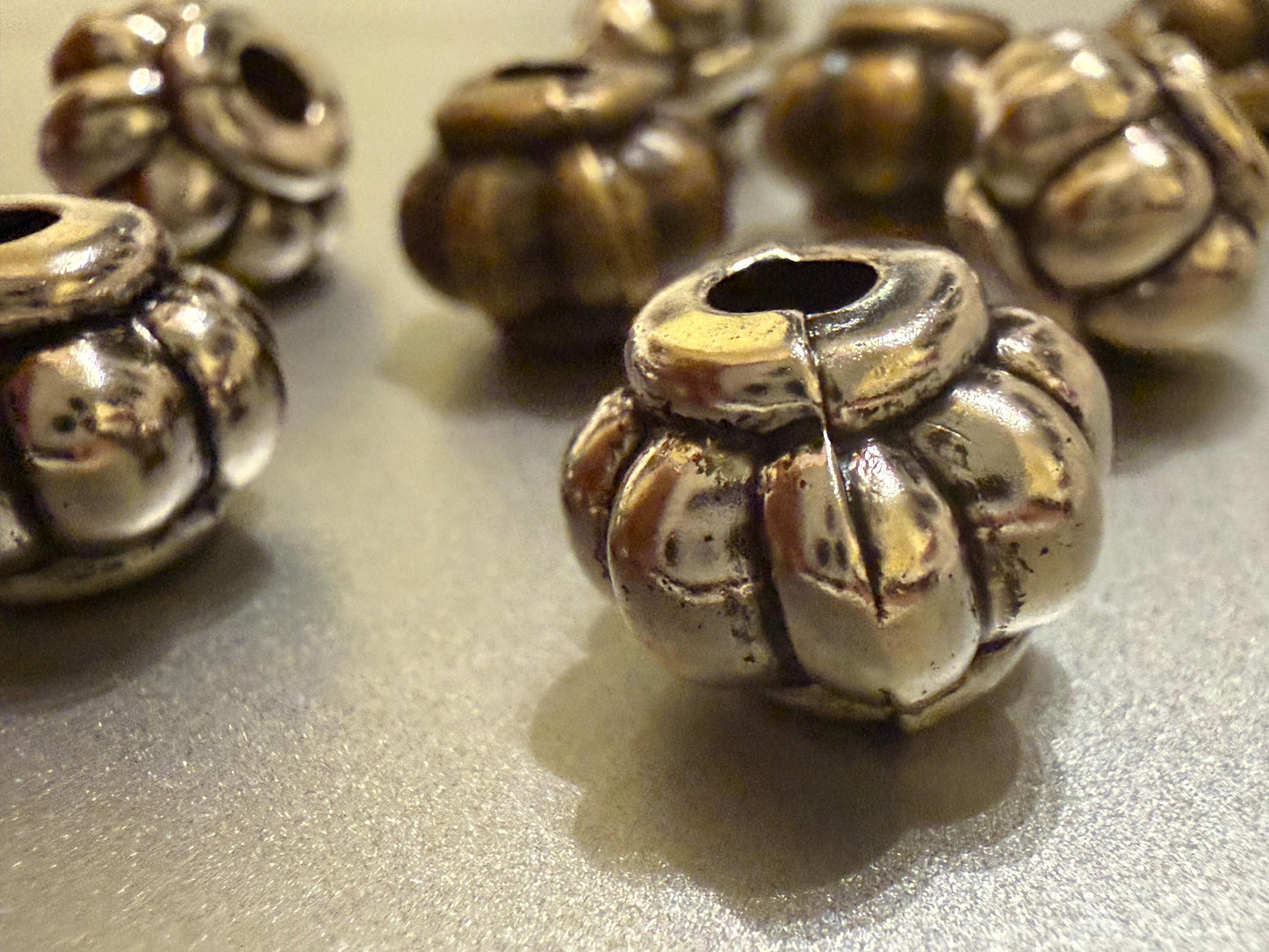 Beads, Cord Ends, Silver, Antique Brass, Engraved, 10mm x 8mm, Bead Cord ends