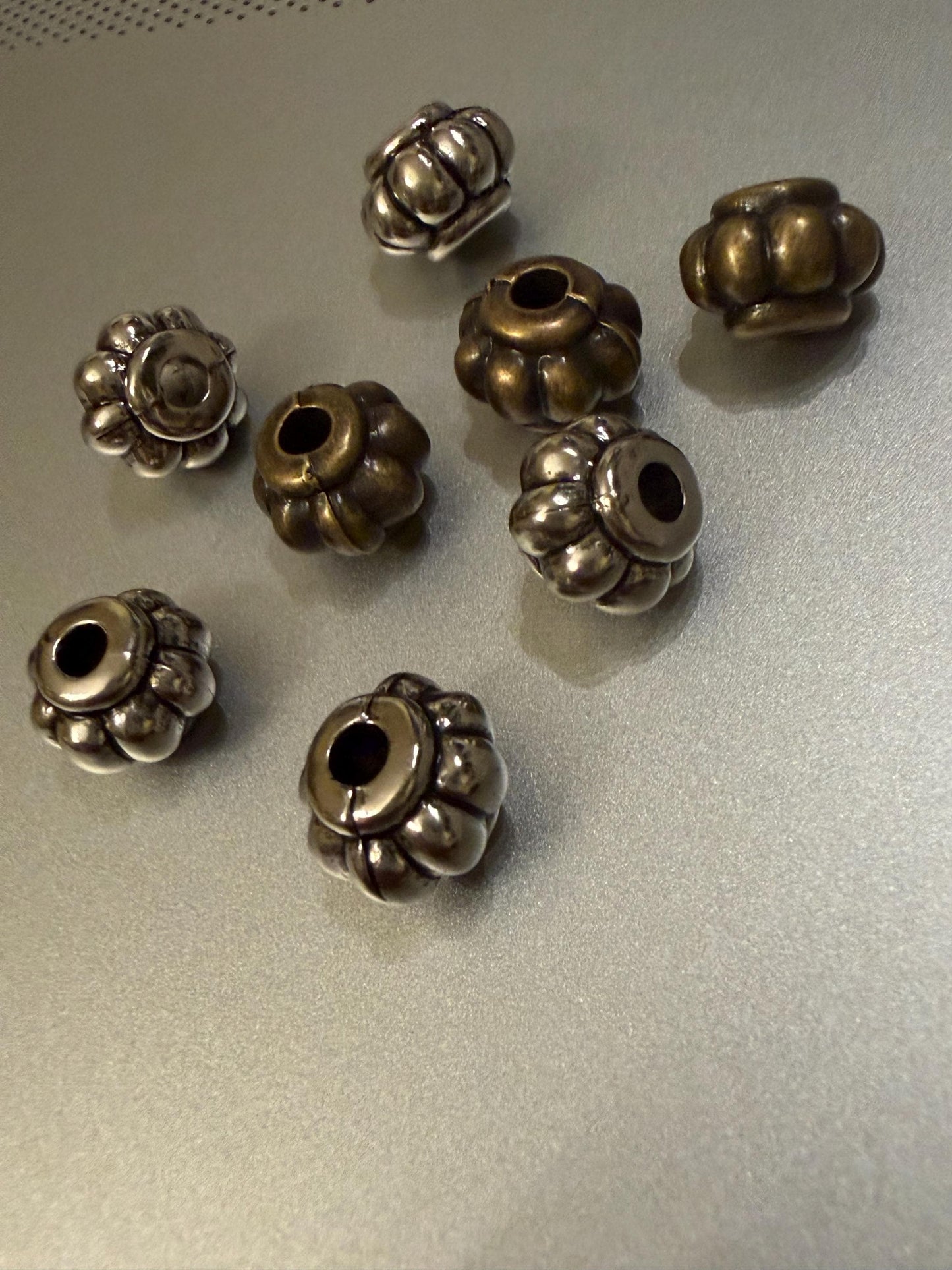 Beads, Cord Ends, Silver, Antique Brass, Engraved, 10mm x 8mm, Bead Cord ends