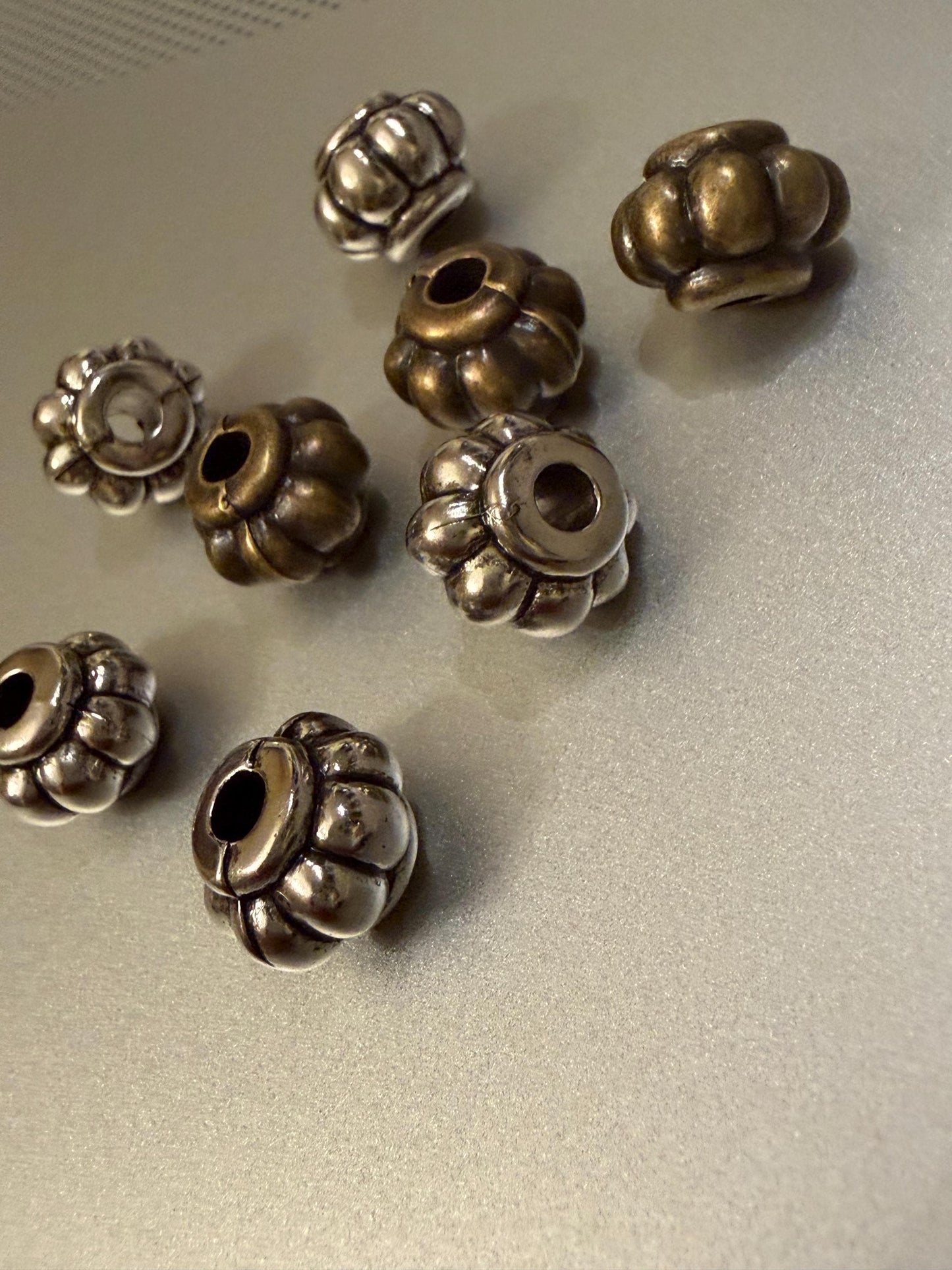 Beads, Cord Ends, Silver, Antique Brass, Engraved, 10mm x 8mm, Bead Cord ends