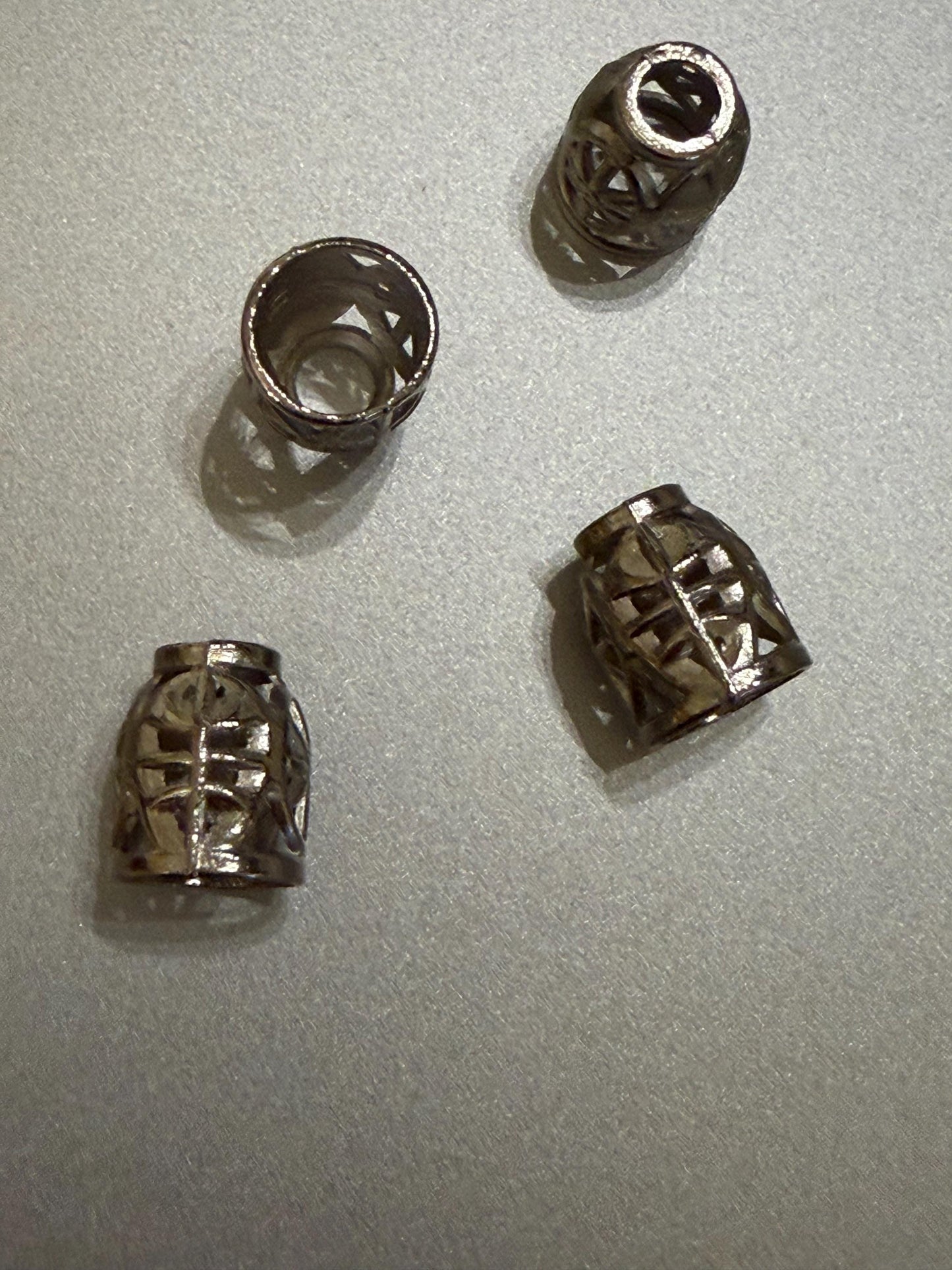 Metal Beads, Cord Ends, Silver Solid Metal, Engraved, 13mm x 9mm, 1/2” Bead Cord ends