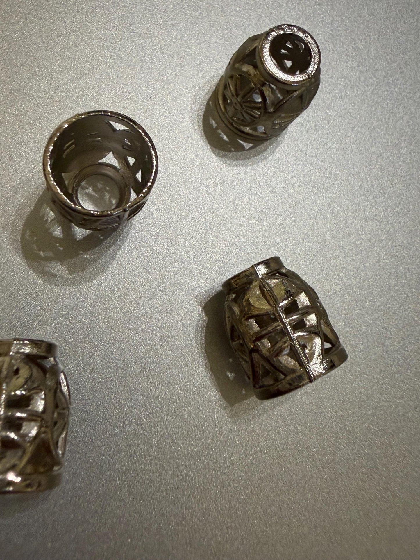 Metal Beads, Cord Ends, Silver Solid Metal, Engraved, 13mm x 9mm, 1/2” Bead Cord ends