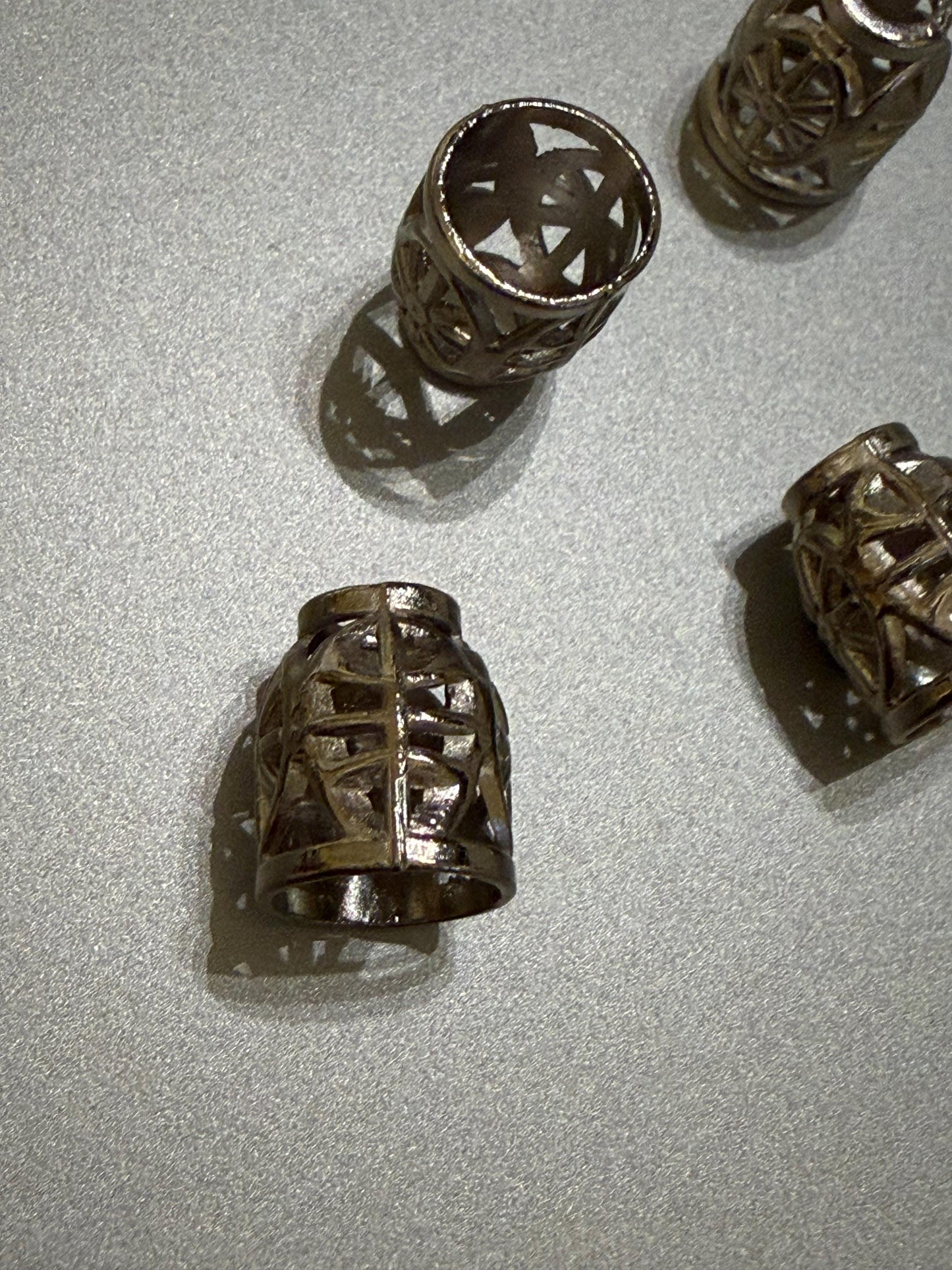 Metal Beads, Cord Ends, Silver Solid Metal, Engraved, 13mm x 9mm, 1/2” Bead Cord ends