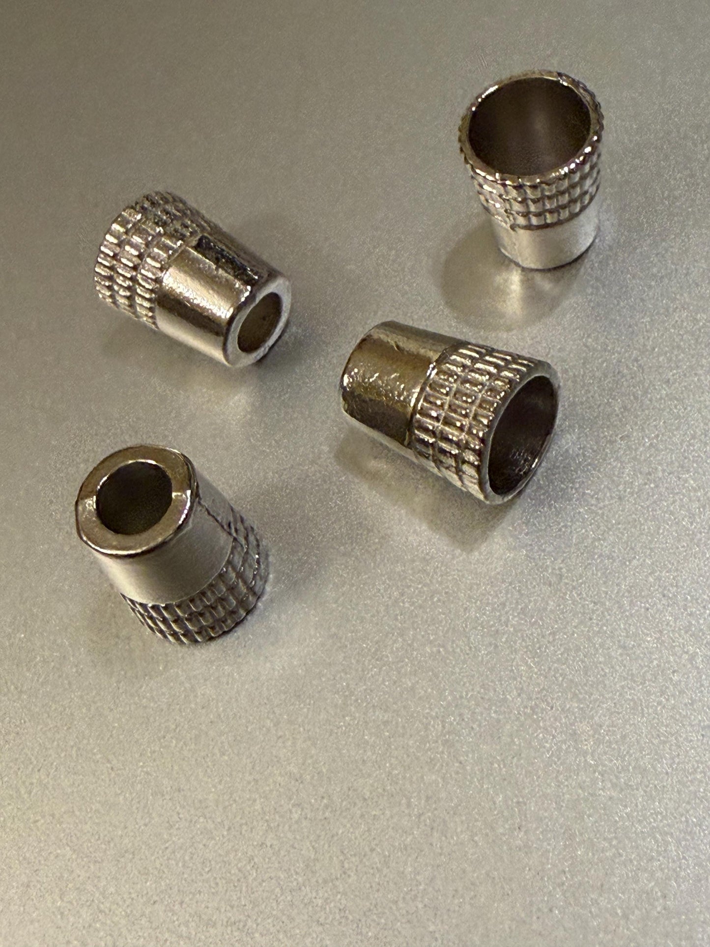 Metal Beads, Cord Ends, Silver Solid Metal, Engraved, 13mm x 11mm, 1/2” Bead Cord ends