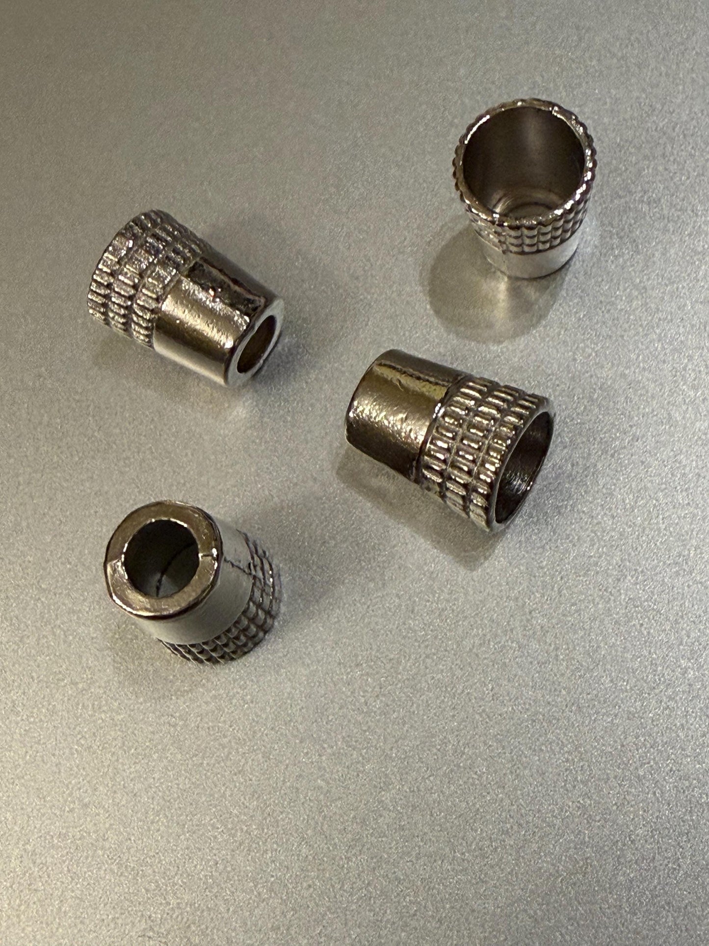 Metal Beads, Cord Ends, Silver Solid Metal, Engraved, 13mm x 11mm, 1/2” Bead Cord ends