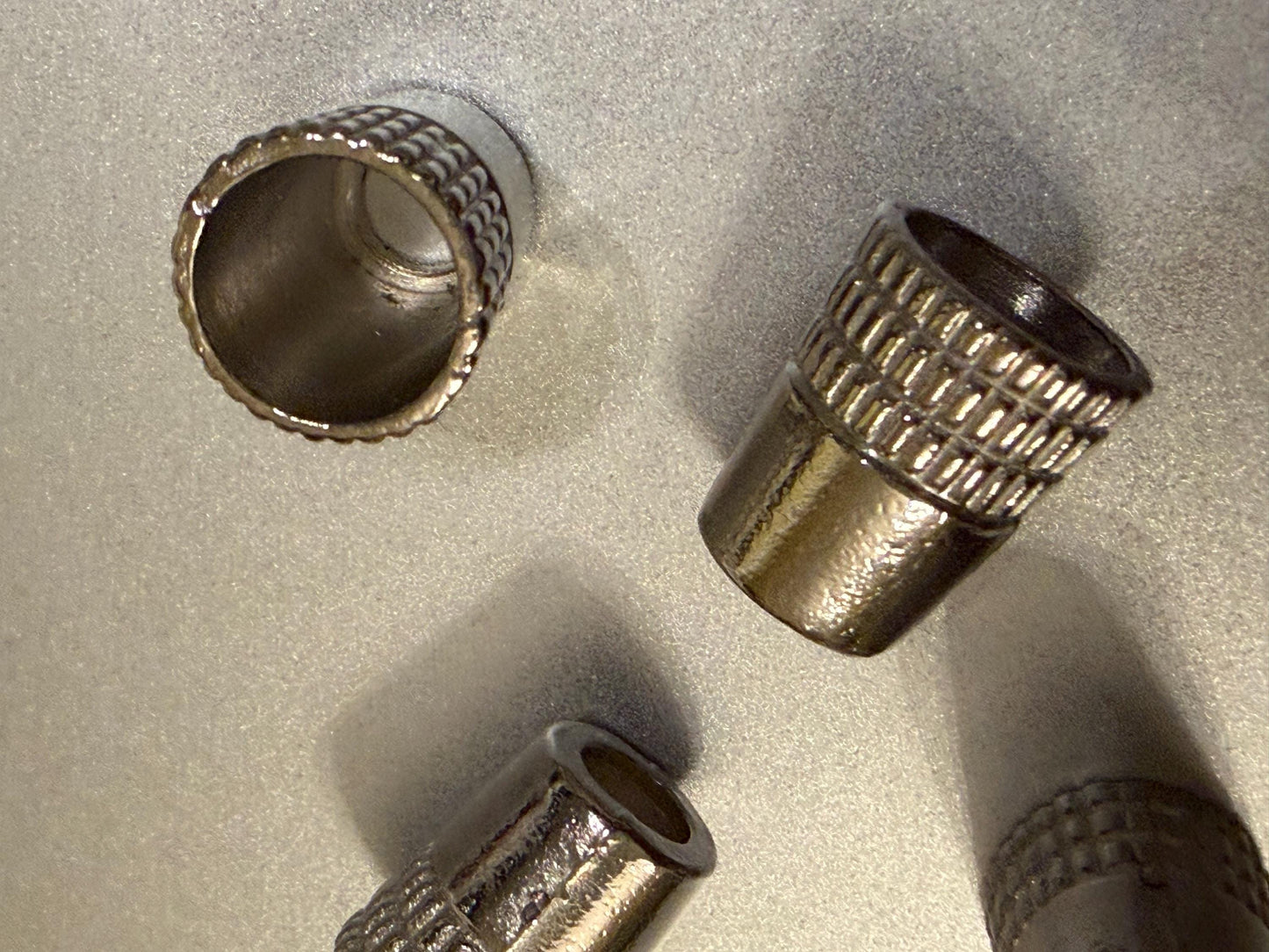 Metal Beads, Cord Ends, Silver Solid Metal, Engraved, 13mm x 11mm, 1/2” Bead Cord ends