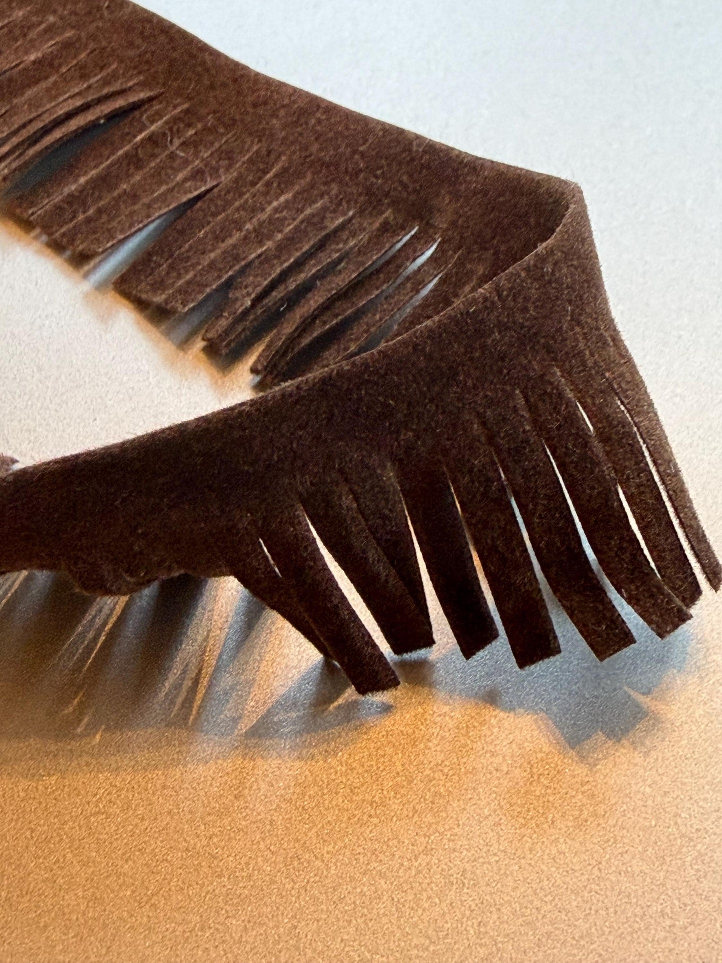 Faux Suede Fringe Trim, Brown, 2” Wide