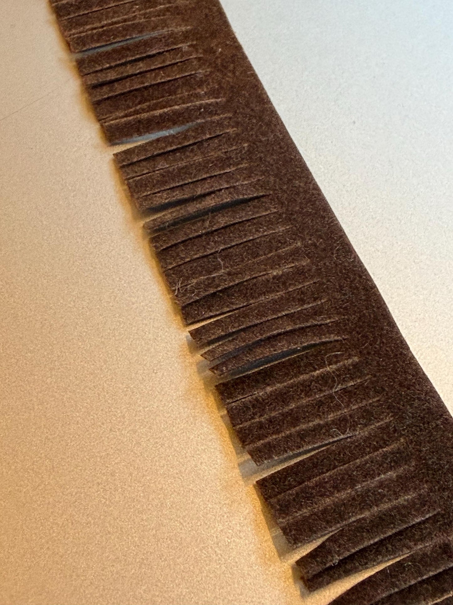 Faux Suede Fringe Trim, Brown, 2” Wide