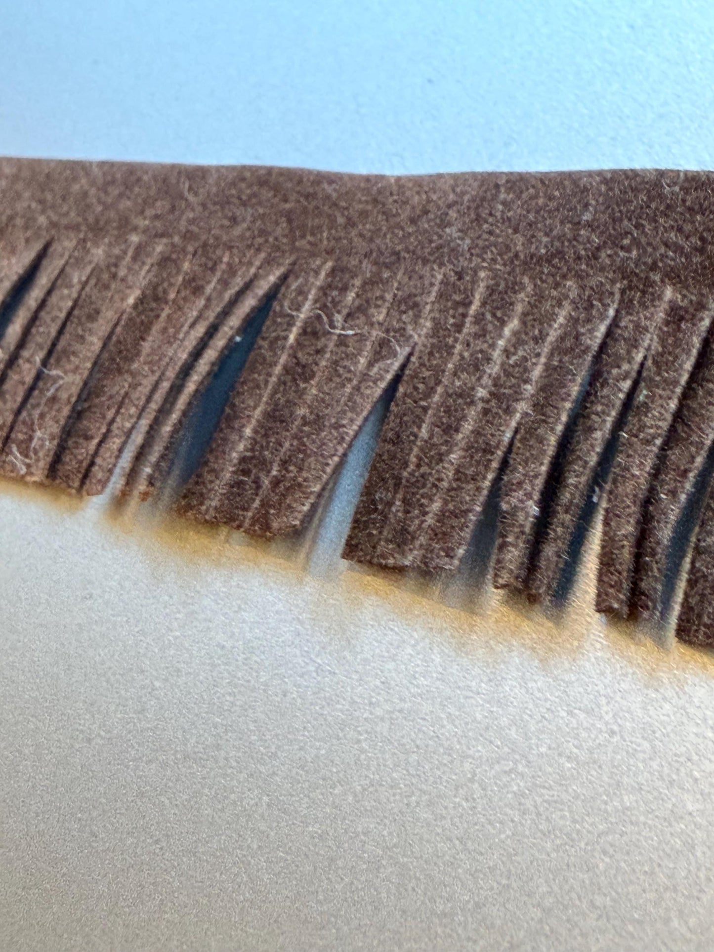 Faux Suede Fringe Trim, Brown, 2” Wide