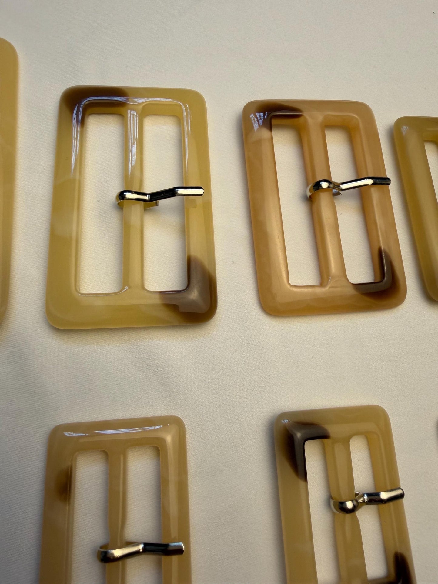 Buckle, Mock Horn Buckles, Cream, Brown, High Quality, Gold Prong, Silver Prong