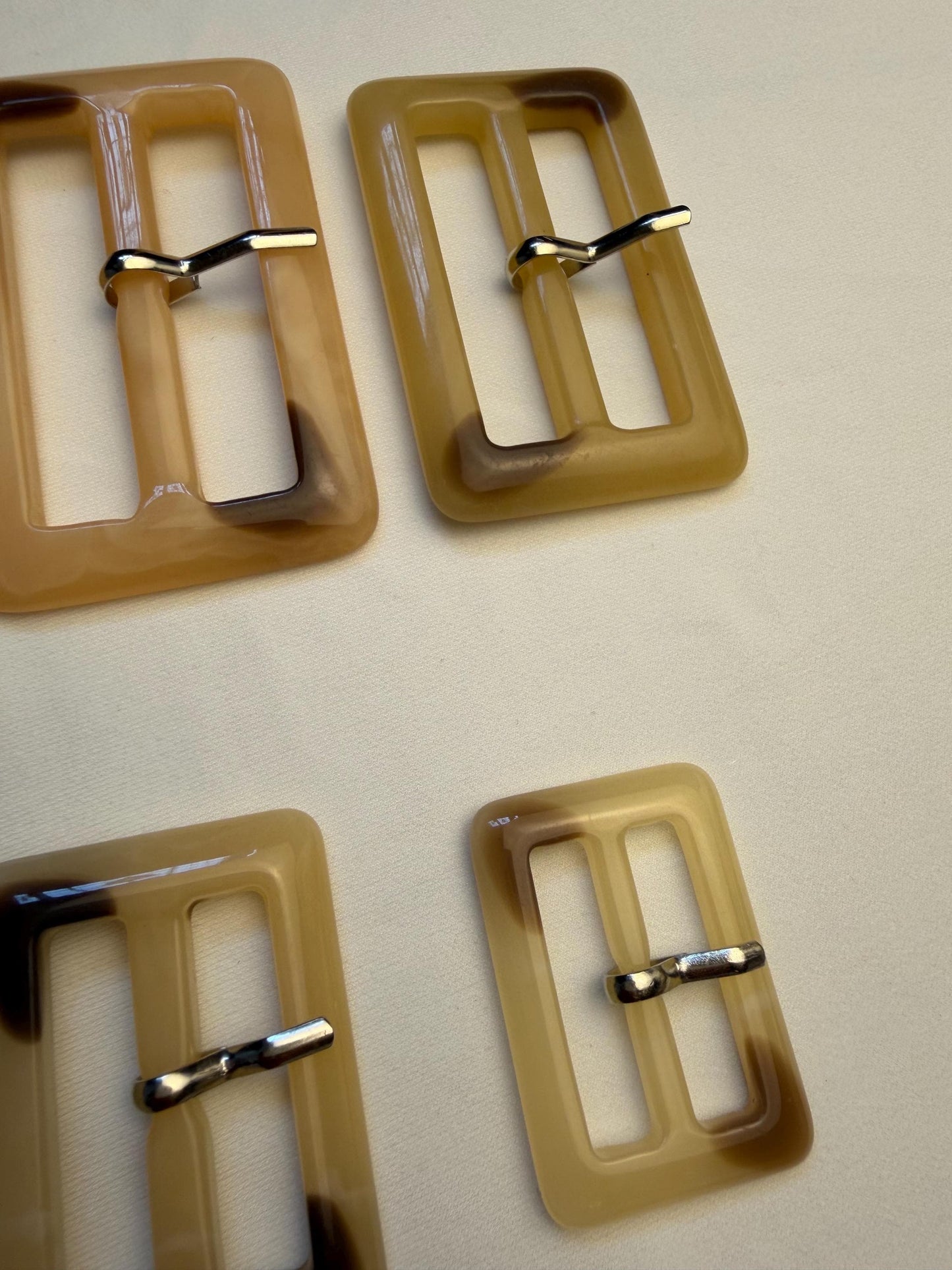 Buckle, Mock Horn Buckles, Cream, Brown, High Quality, Gold Prong, Silver Prong