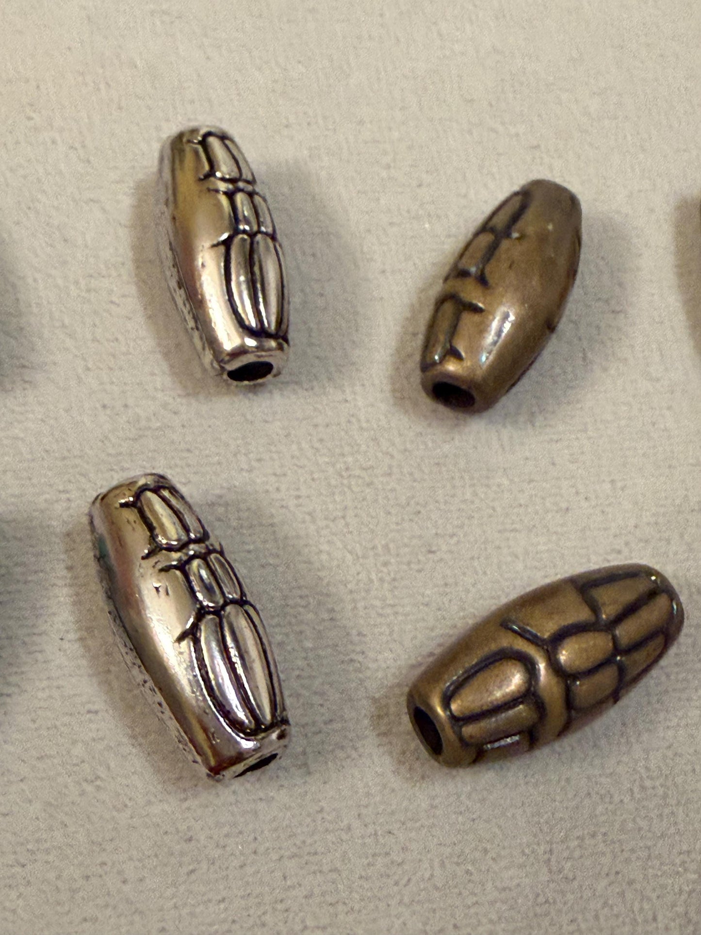 4x Beads, Antique Brass, Gunmetal, Silver, Patterened Bead, Cord End, Tube Bead, Crafts, Clothing