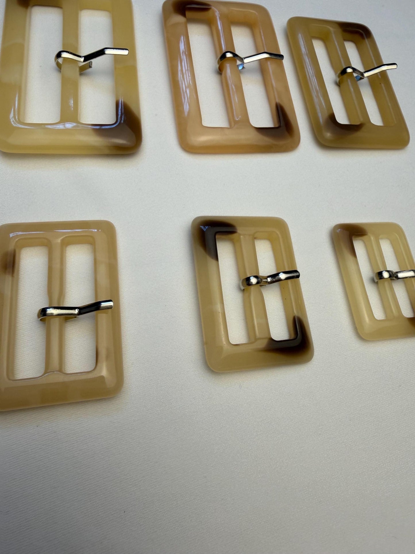 Buckle, Mock Horn Buckles, Cream, Brown, High Quality, Gold Prong, Silver Prong