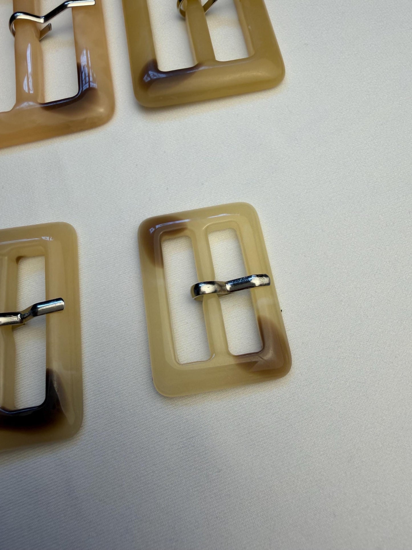 Buckle, Mock Horn Buckles, Cream, Brown, High Quality, Gold Prong, Silver Prong