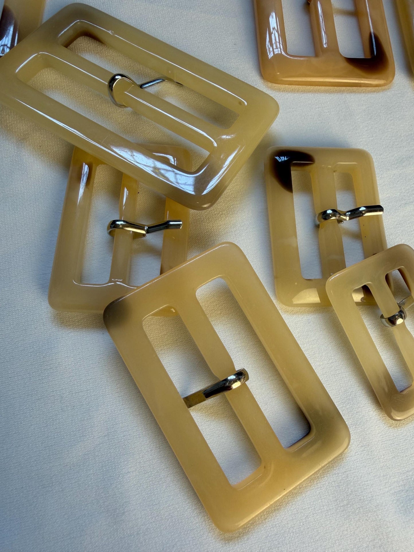 Buckle, Mock Horn Buckles, Cream, Brown, High Quality, Gold Prong, Silver Prong