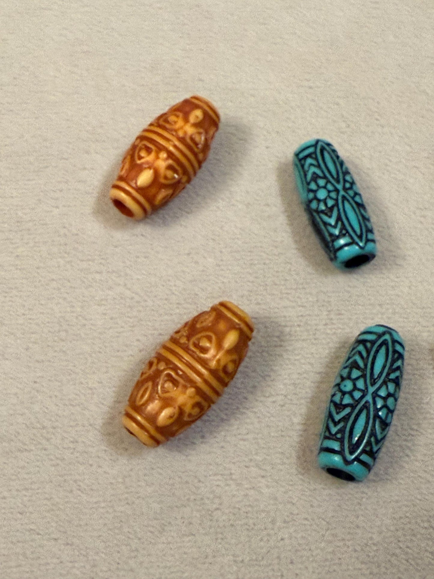 4x Beads, Antique Brass, Gunmetal, Silver, Patterened Bead, Cord End, Tube Bead, Crafts, Clothing